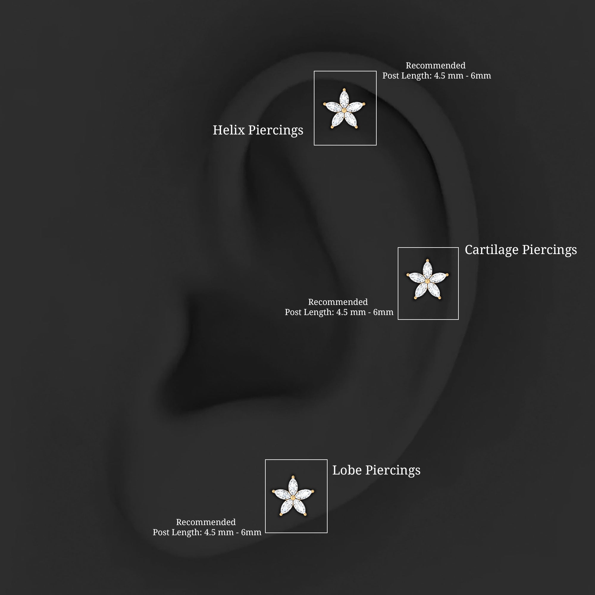 Marquise Diamond Floral Upper Lobe Earring Natural - ( HI-SI ) - Rosec Jewels