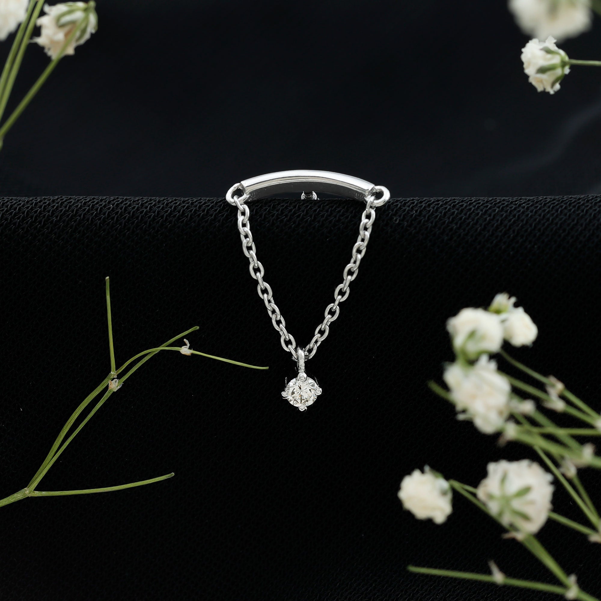 Single Diamond Hidden Helix Earring with Chain Natural - ( HI-SI ) - Rosec Jewels