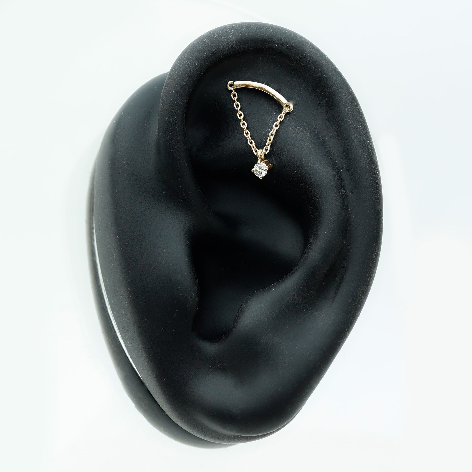 Single Diamond Hidden Helix Earring with Chain Natural - ( HI-SI ) - Rosec Jewels