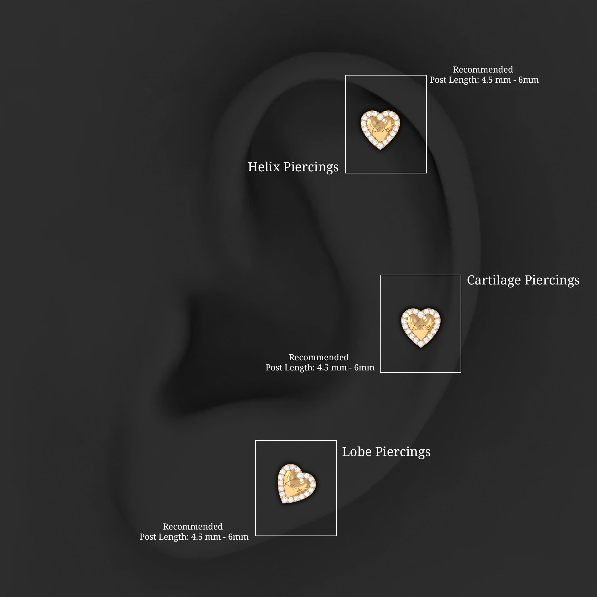 Cute Diamond Love Heart Earring for Helix Piercing Natural - ( HI-SI ) - Rosec Jewels