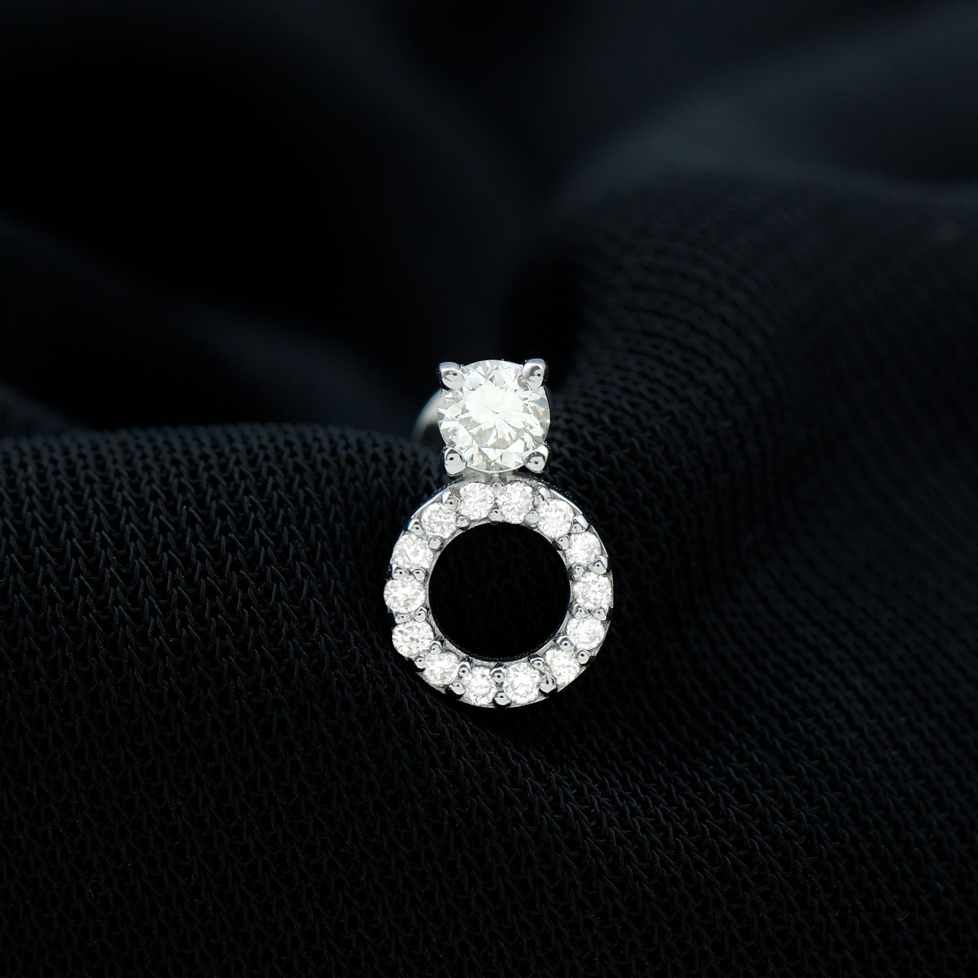 Minimalist Diamond Open Circle Helix Earring Natural - ( HI-SI ) - Rosec Jewels