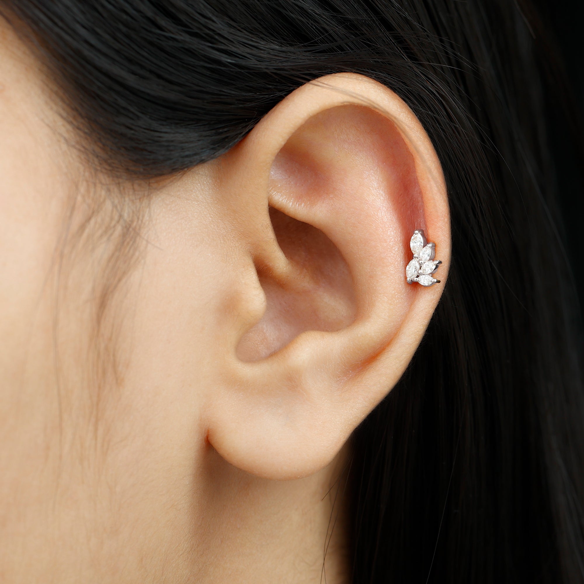 Nature Inspired Marquise Diamond Cluster Earring for Helix Natural - ( HI-SI ) - Rosec Jewels