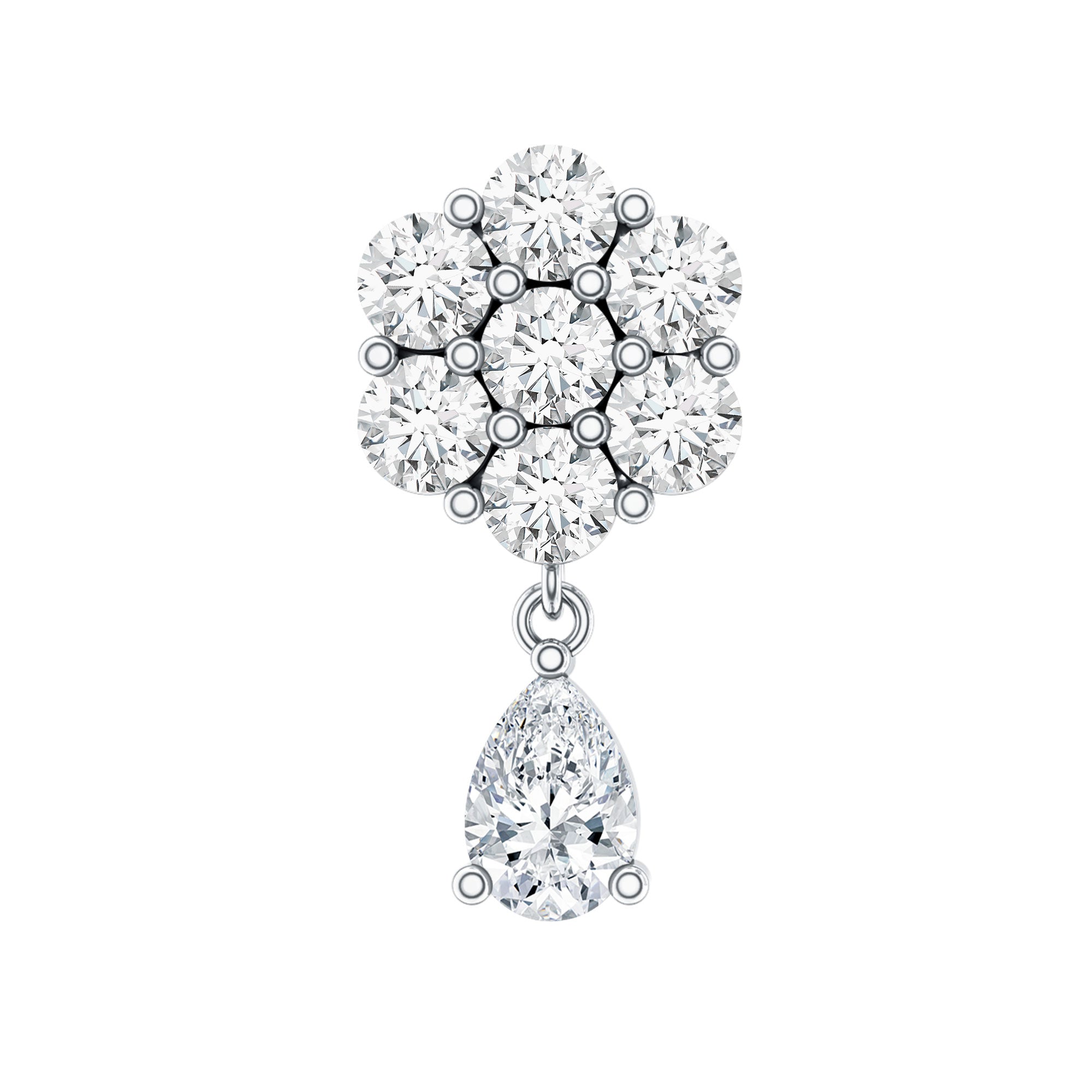 Elegant Diamond Flower Cartilage Drop Earring Natural - ( HI-SI ) - Rosec Jewels