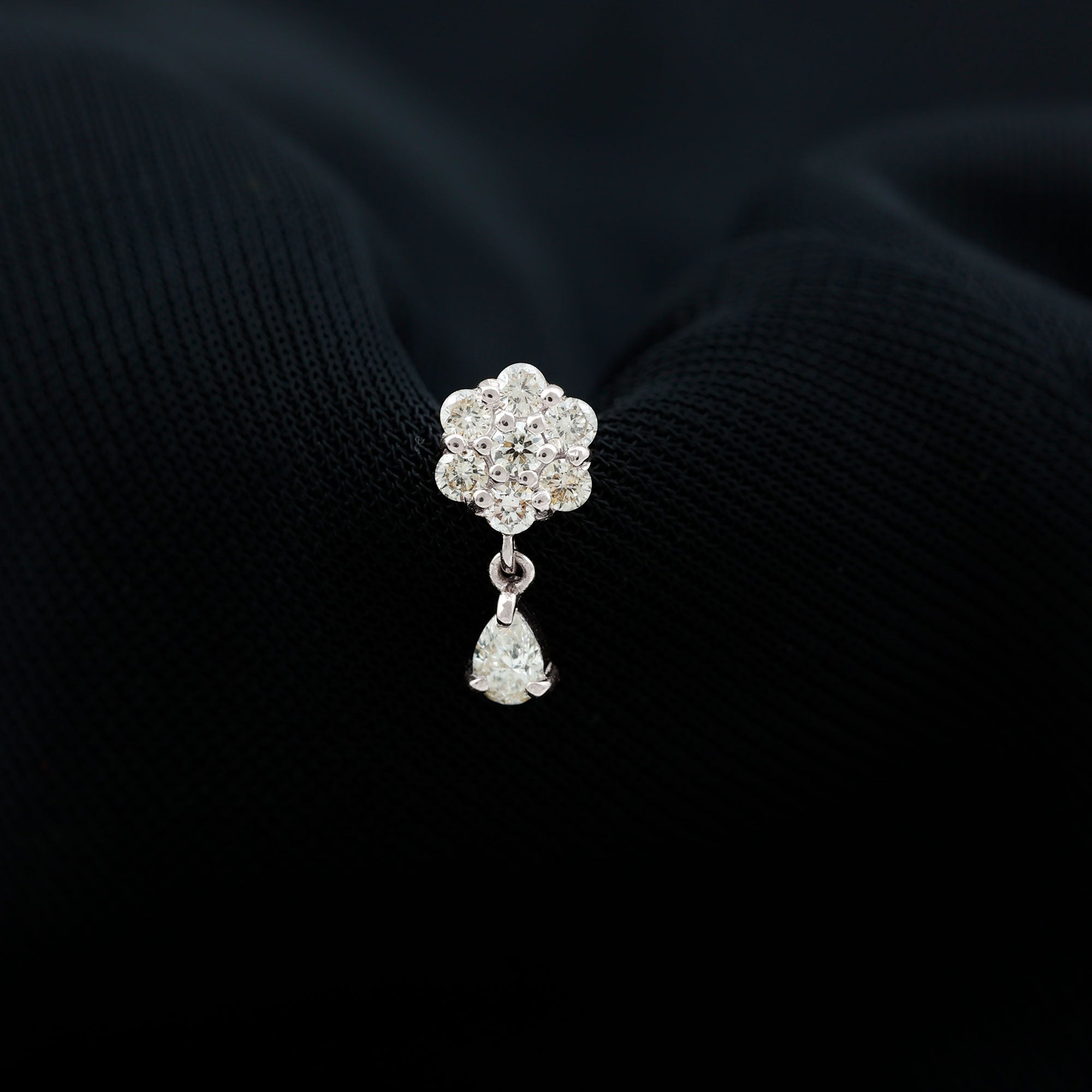 Elegant Diamond Flower Cartilage Drop Earring Natural - ( HI-SI ) - Rosec Jewels