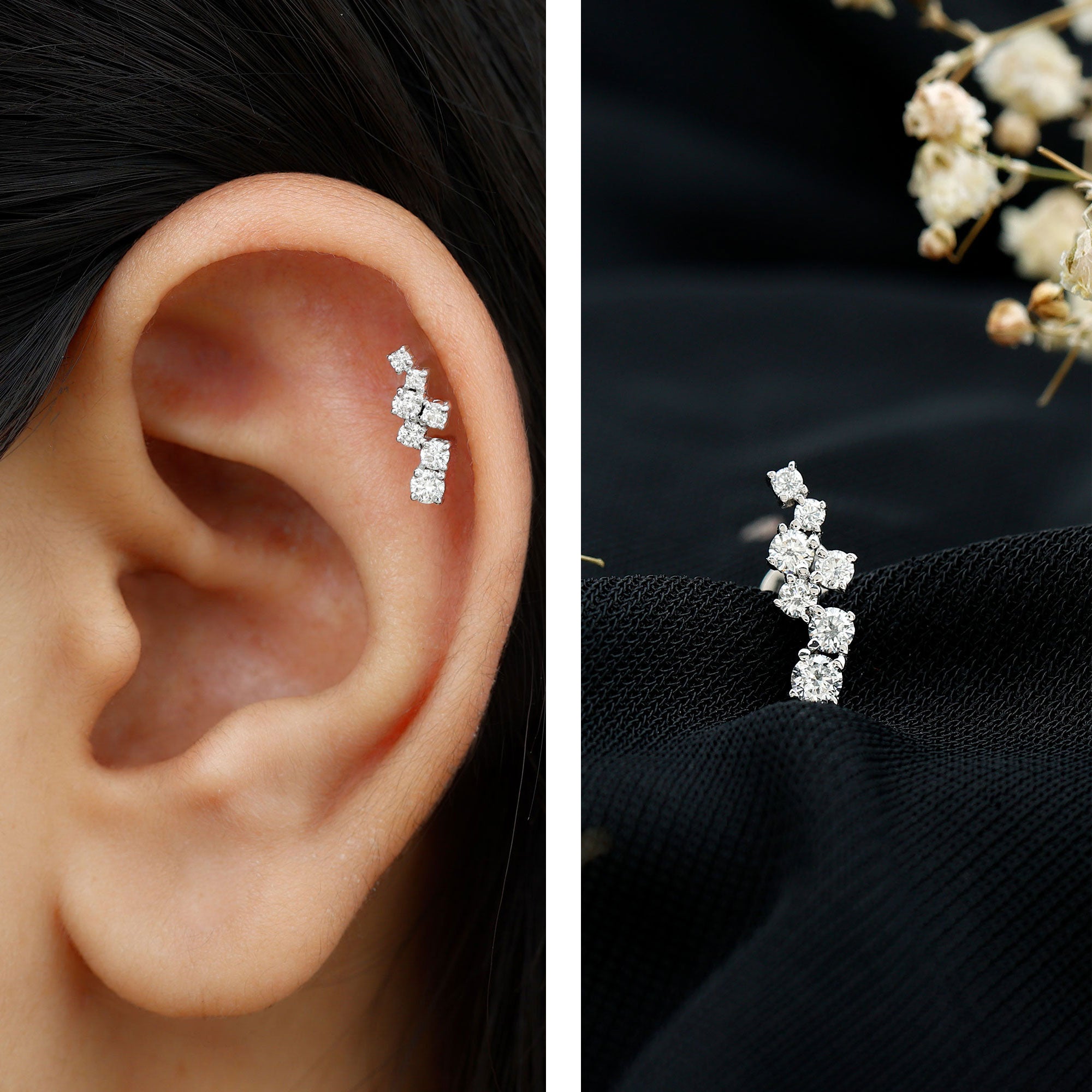 Simple Diamond Helix Piercing Earring with Flat Back Natural - ( HI-SI ) - Rosec Jewels