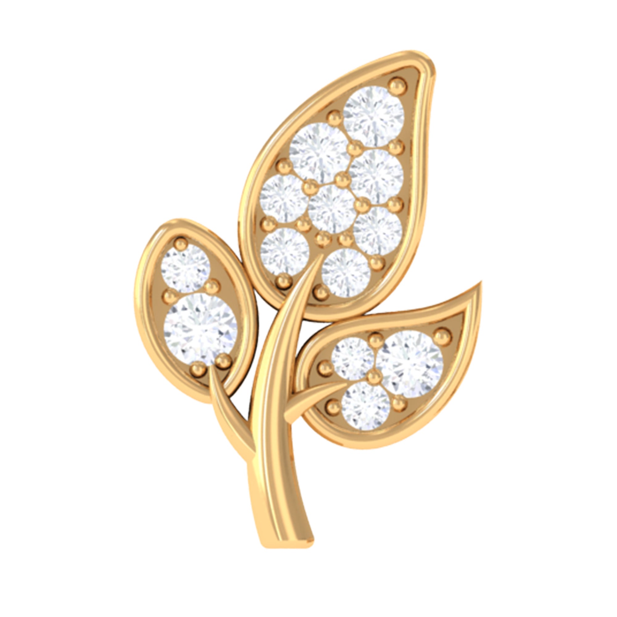 Diamond Leaf Flat Back Cartilage Stud Earring (18G) – Nature Inspired Helix & Tragus Jewelry in Gold Natural - ( HI-SI ) - Rosec Jewels