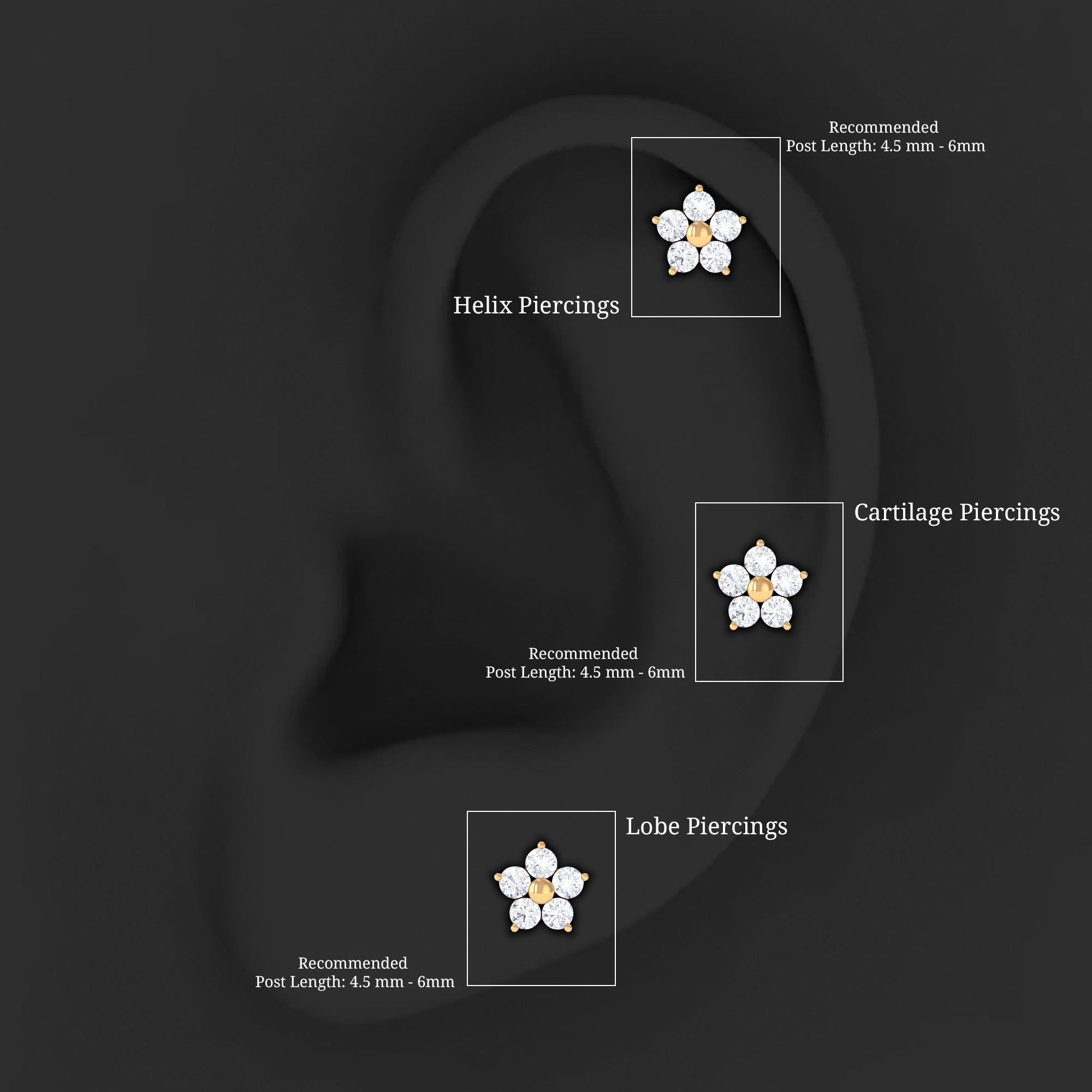 Nature Inspired Diamond Flower Earring for Tragus Piercing Natural - ( HI-SI ) - Rosec Jewels