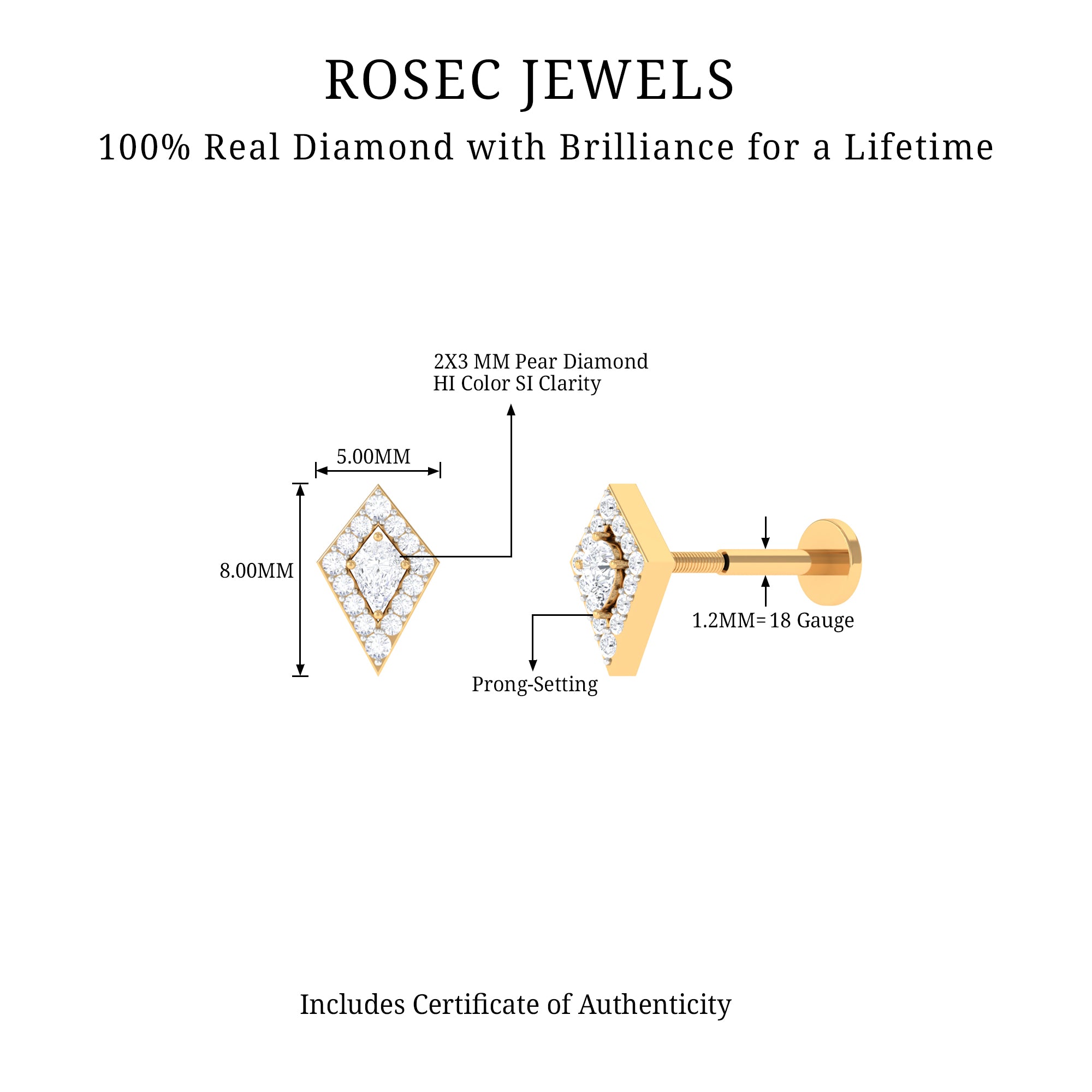 Modern Kite Shape Diamond Helix Earring Natural - ( HI-SI ) - Rosec Jewels