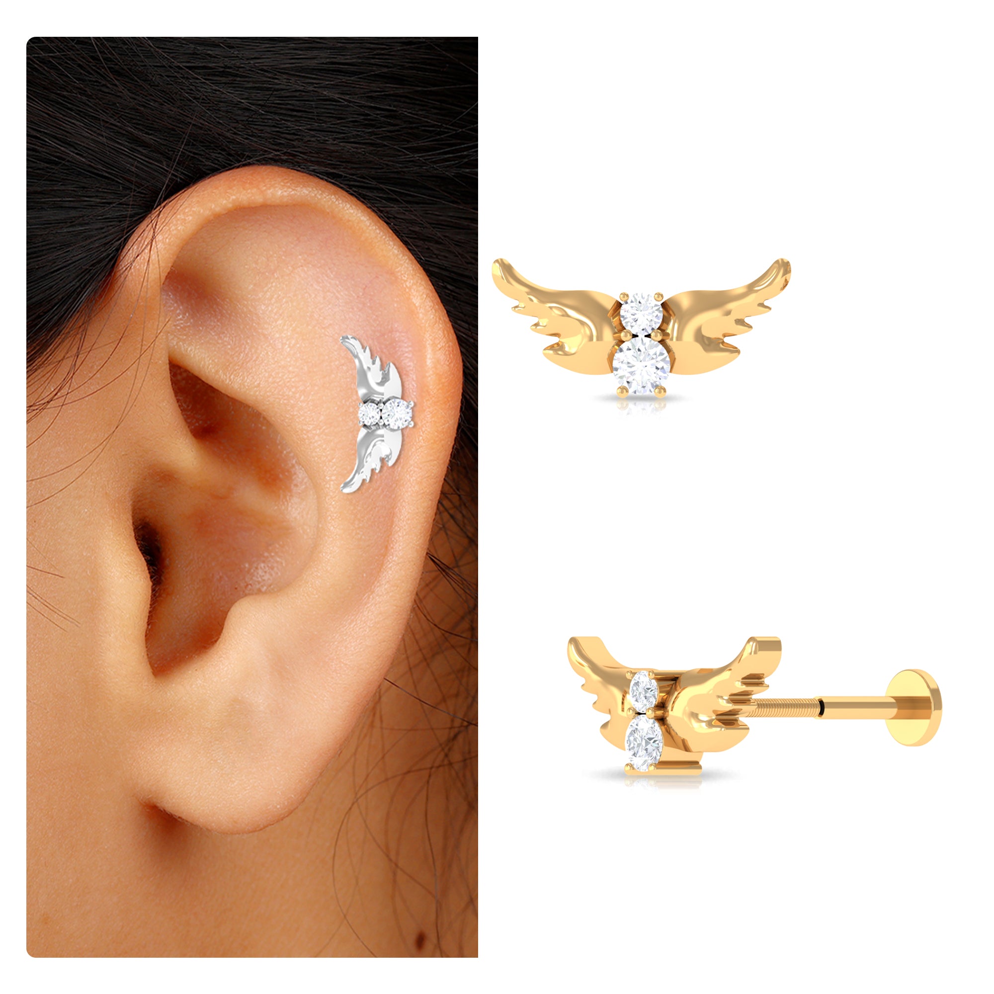 Animal Inspired Diamond Bird Earring for Helix Piercing Natural - ( HI-SI ) - Rosec Jewels