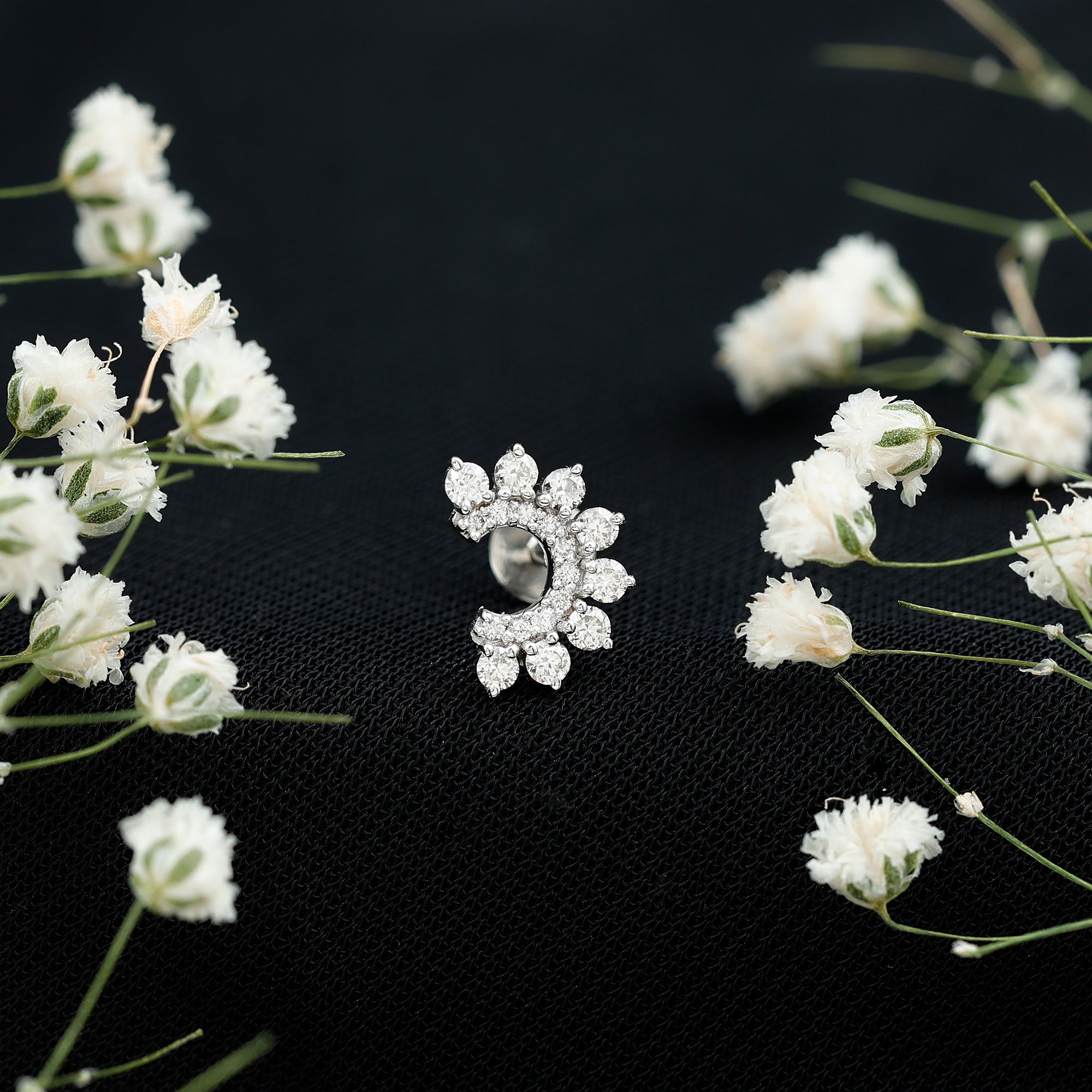 Real Diamond Horseshoe Earring for Helix Piercing Natural - ( HI-SI ) - Rosec Jewels