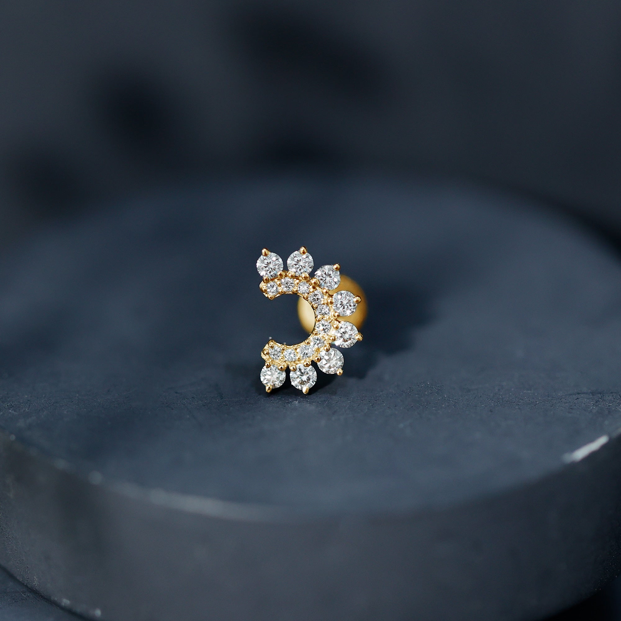 Real Diamond Horseshoe Earring for Helix Piercing Natural - ( HI-SI ) - Rosec Jewels