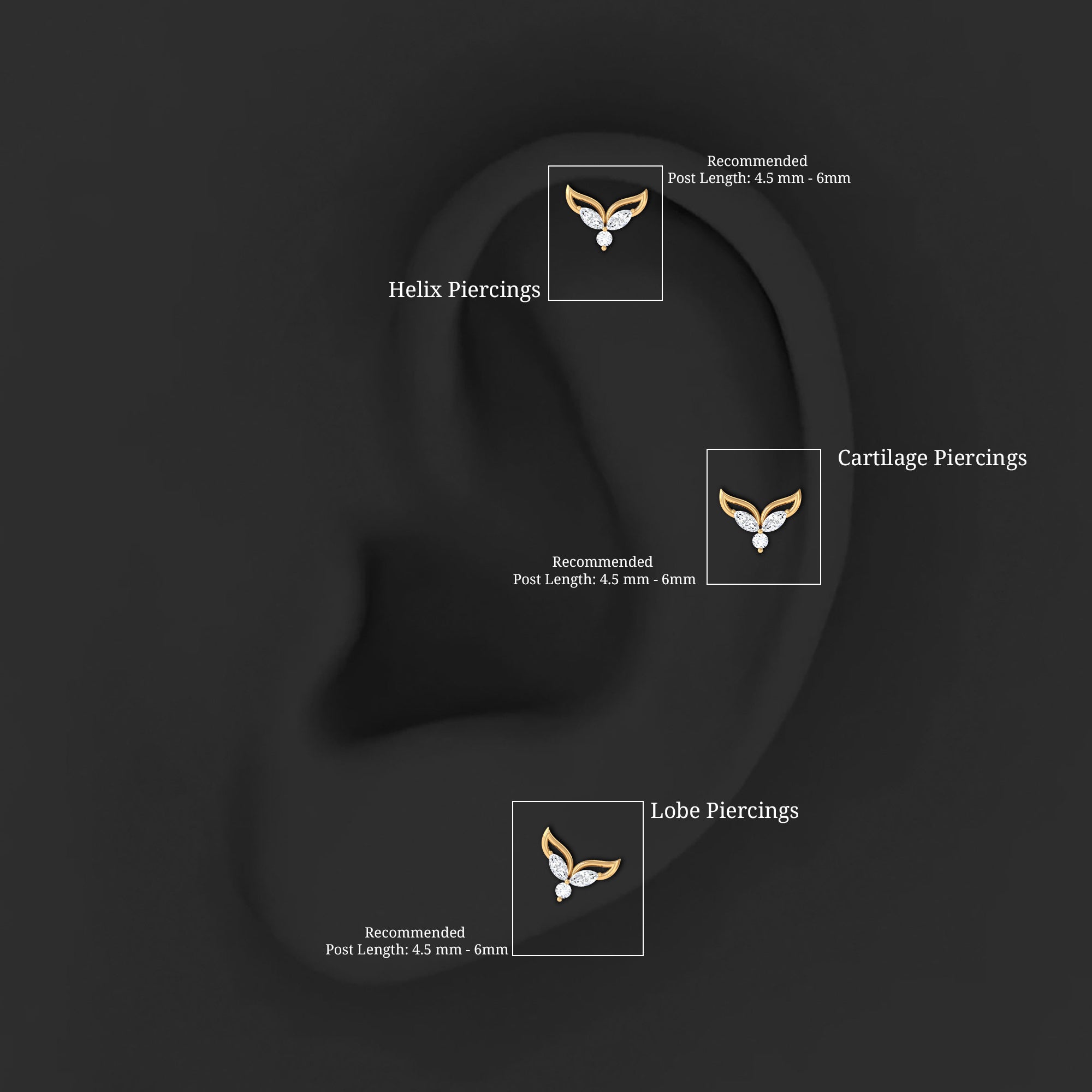 Marquise Diamond Leaf Earring for Cartilage Piercing Natural - ( HI-SI ) - Rosec Jewels