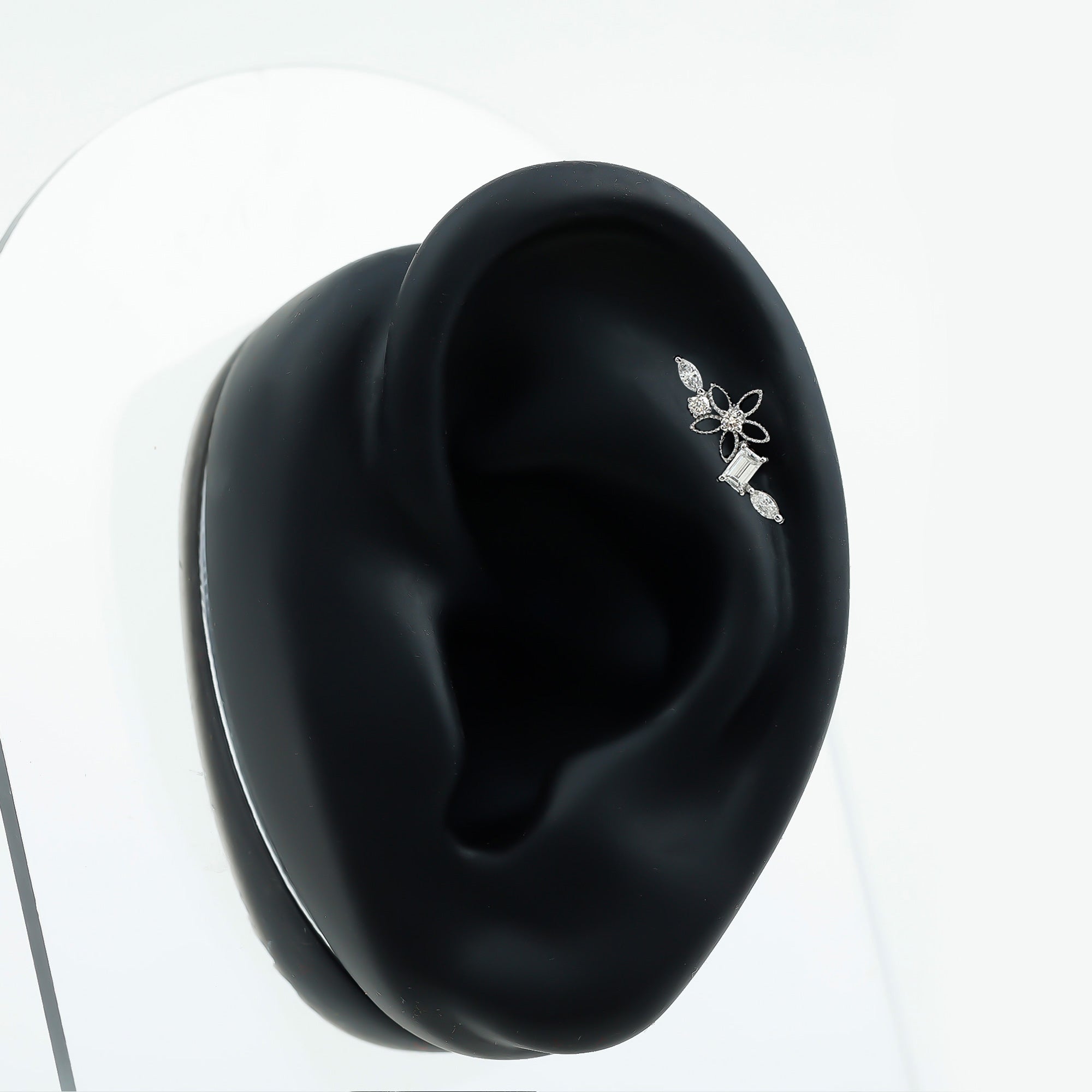 Real Diamond Flower Crawler Earring for Helix Piercing Natural - ( HI-SI ) - Rosec Jewels