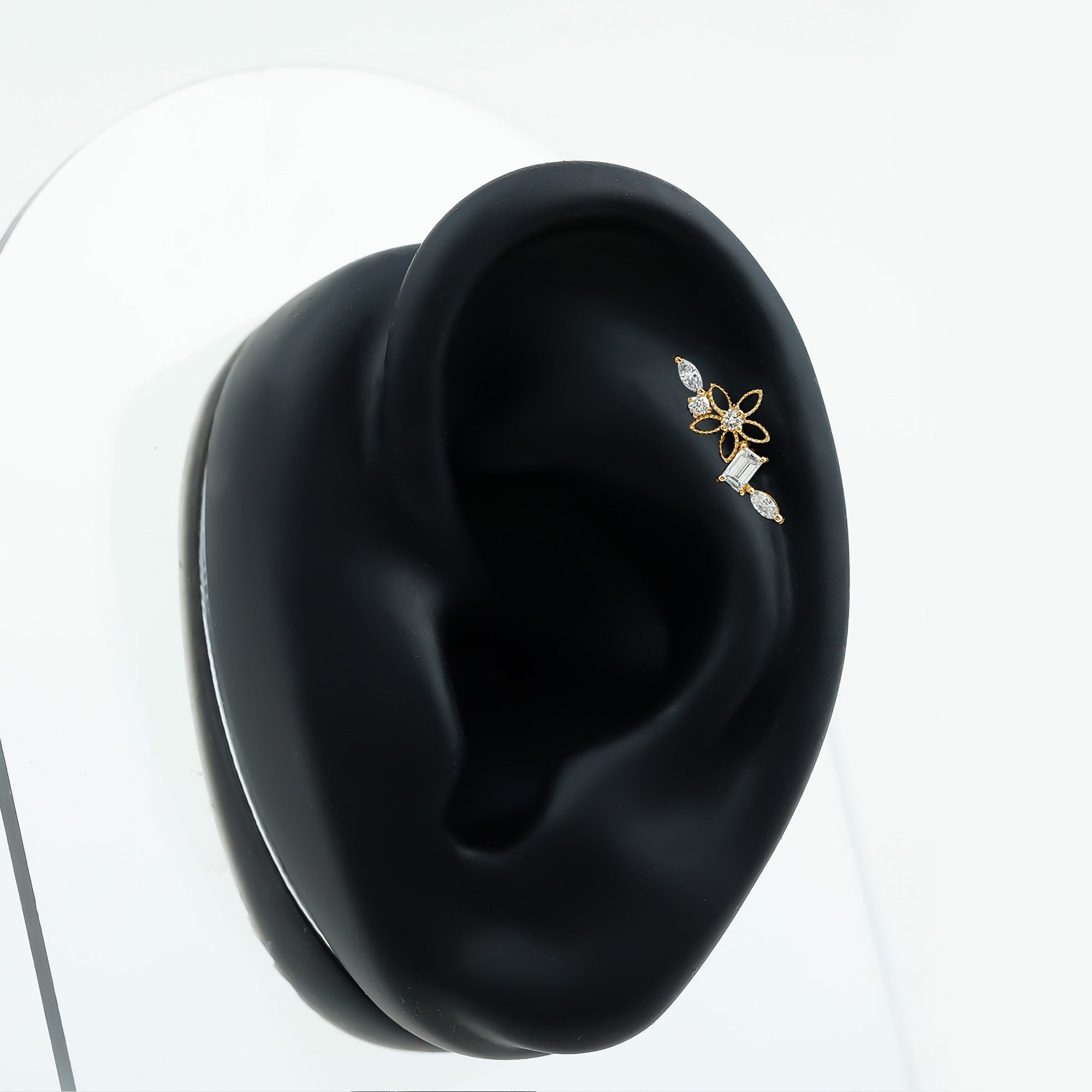 Real Diamond Flower Crawler Earring for Helix Piercing Natural - ( HI-SI ) - Rosec Jewels