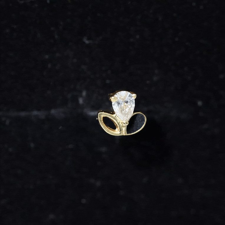 Pear Shape Diamond Leaf Earring for Helix Piercing Natural - ( HI-SI ) - Rosec Jewels