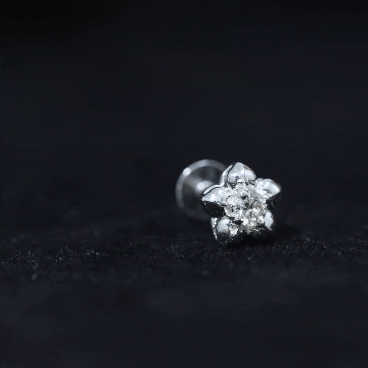 Minimal Diamond Flower Earring for Helix Piercing Natural - ( HI-SI ) - Rosec Jewels