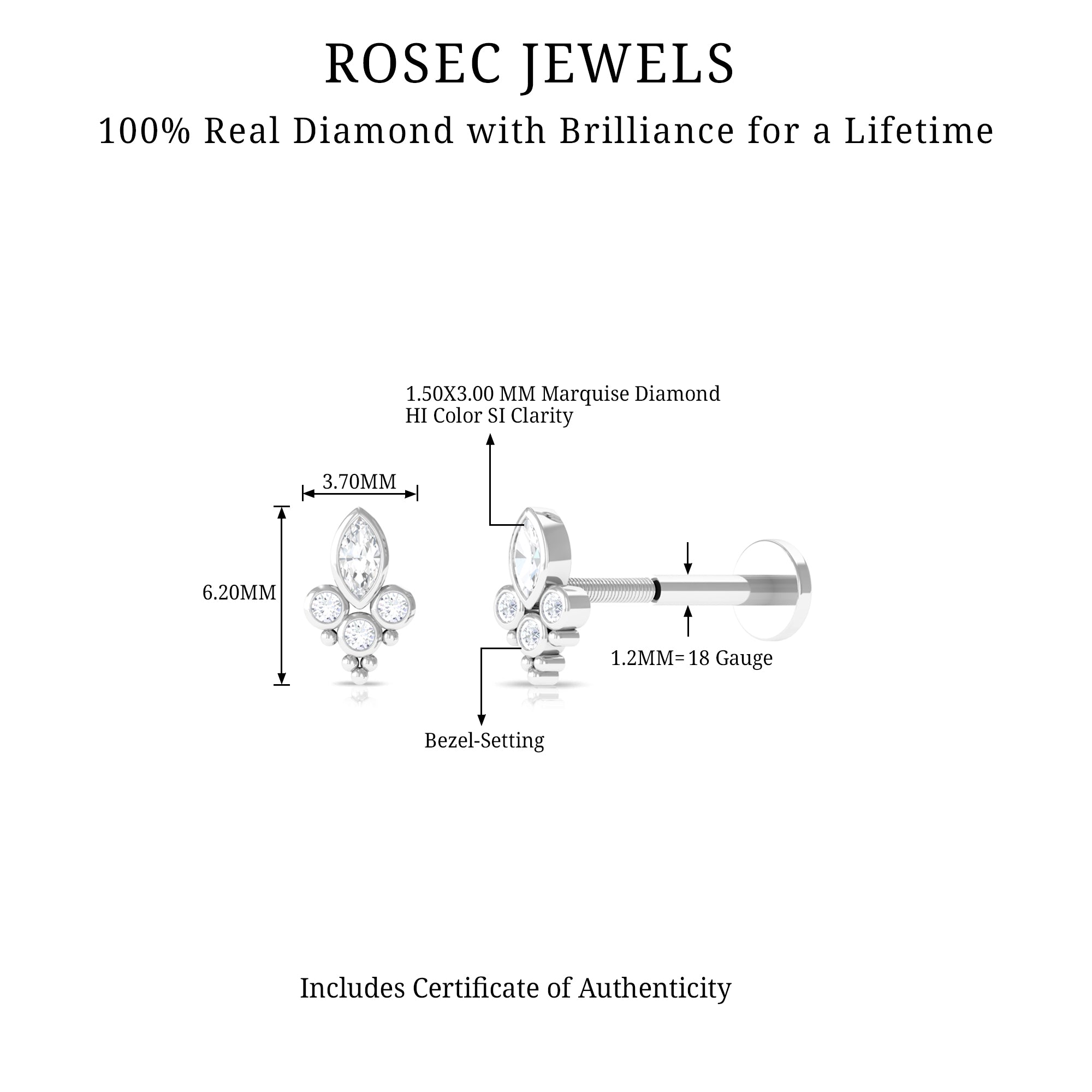 Unique Diamond Helix Earring in Bezel Setting Natural - ( HI-SI ) - Rosec Jewels