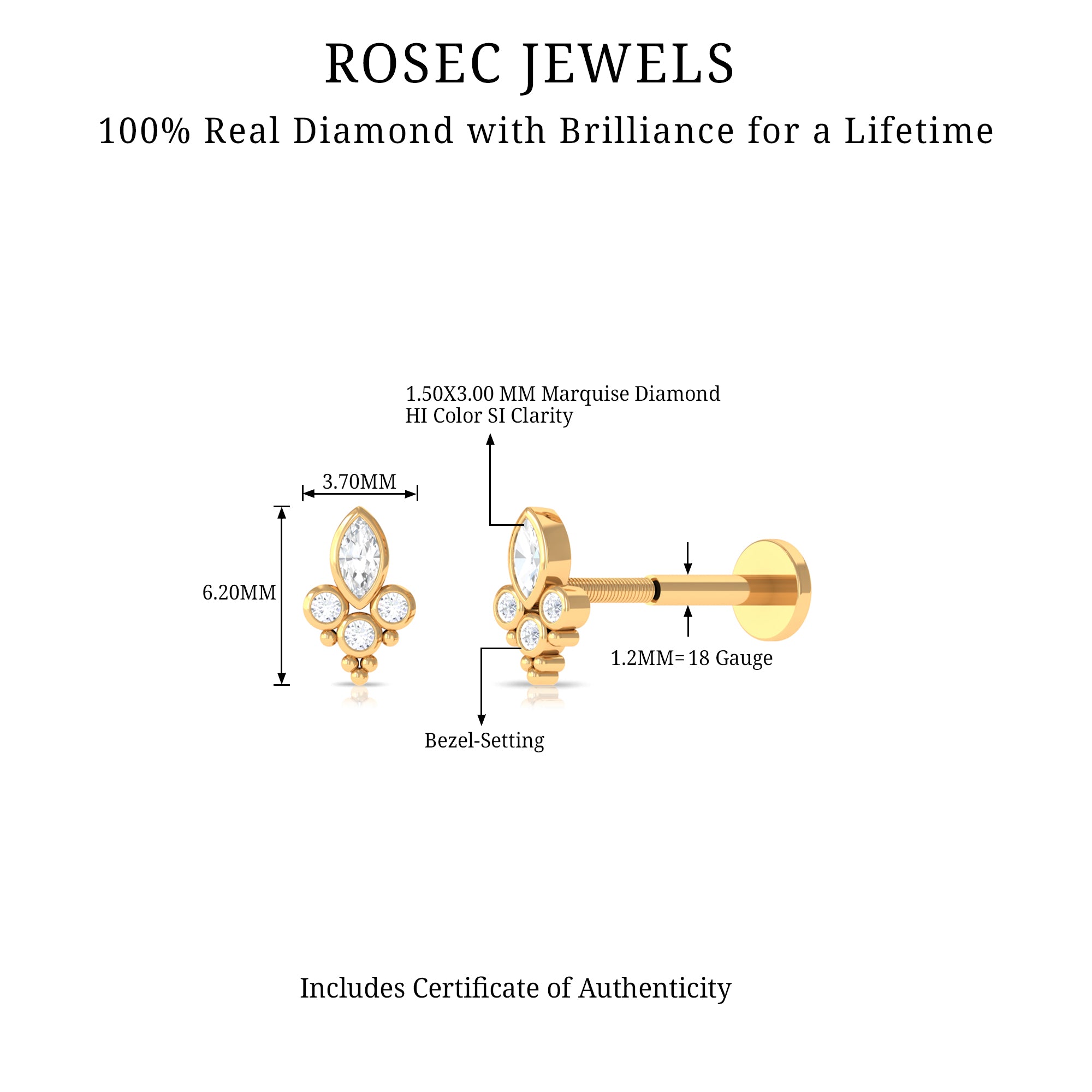 Unique Diamond Helix Earring in Bezel Setting Natural - ( HI-SI ) - Rosec Jewels