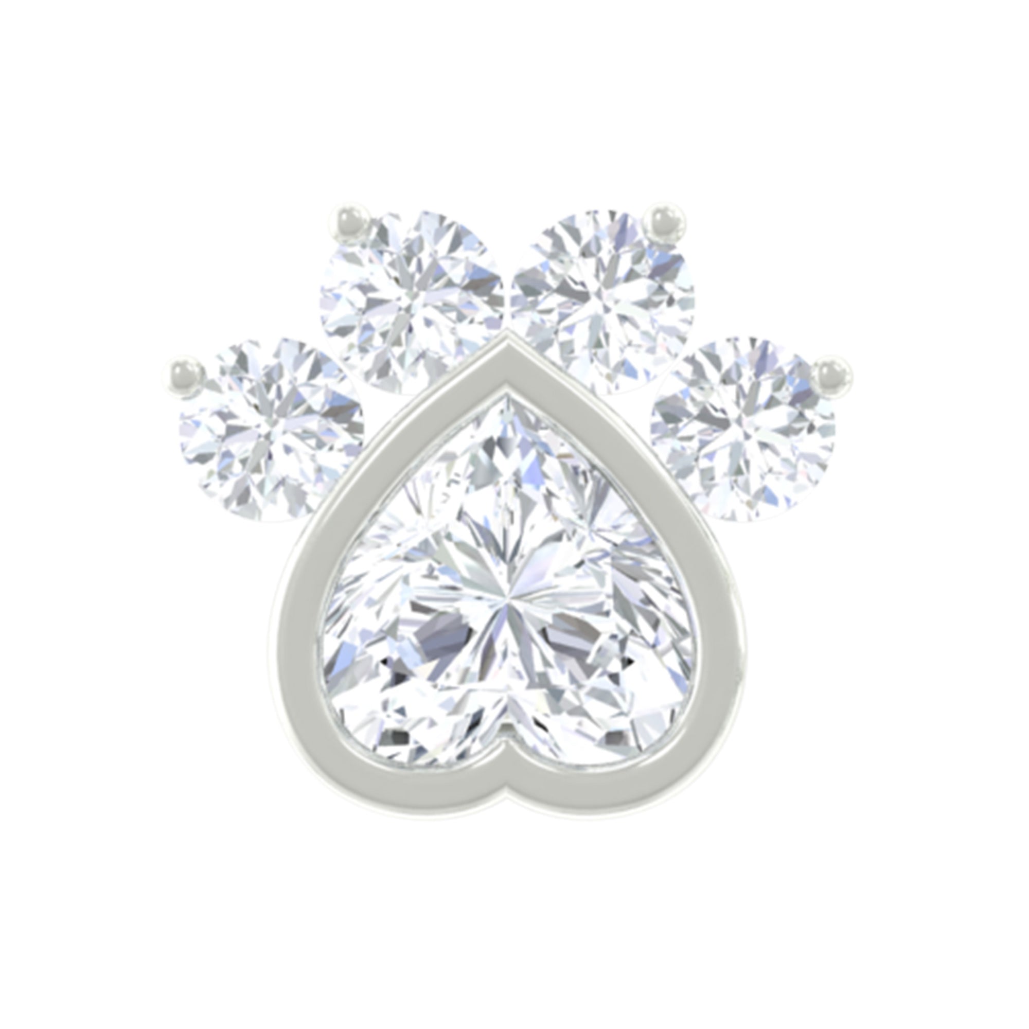 Heart Shape Diamond Dog Paw Print Earring Natural - ( HI-SI ) - Rosec Jewels