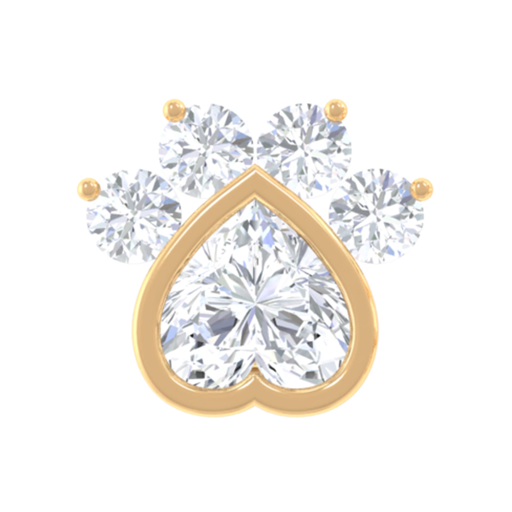 Heart Shape Diamond Dog Paw Print Earring Natural - ( HI-SI ) - Rosec Jewels