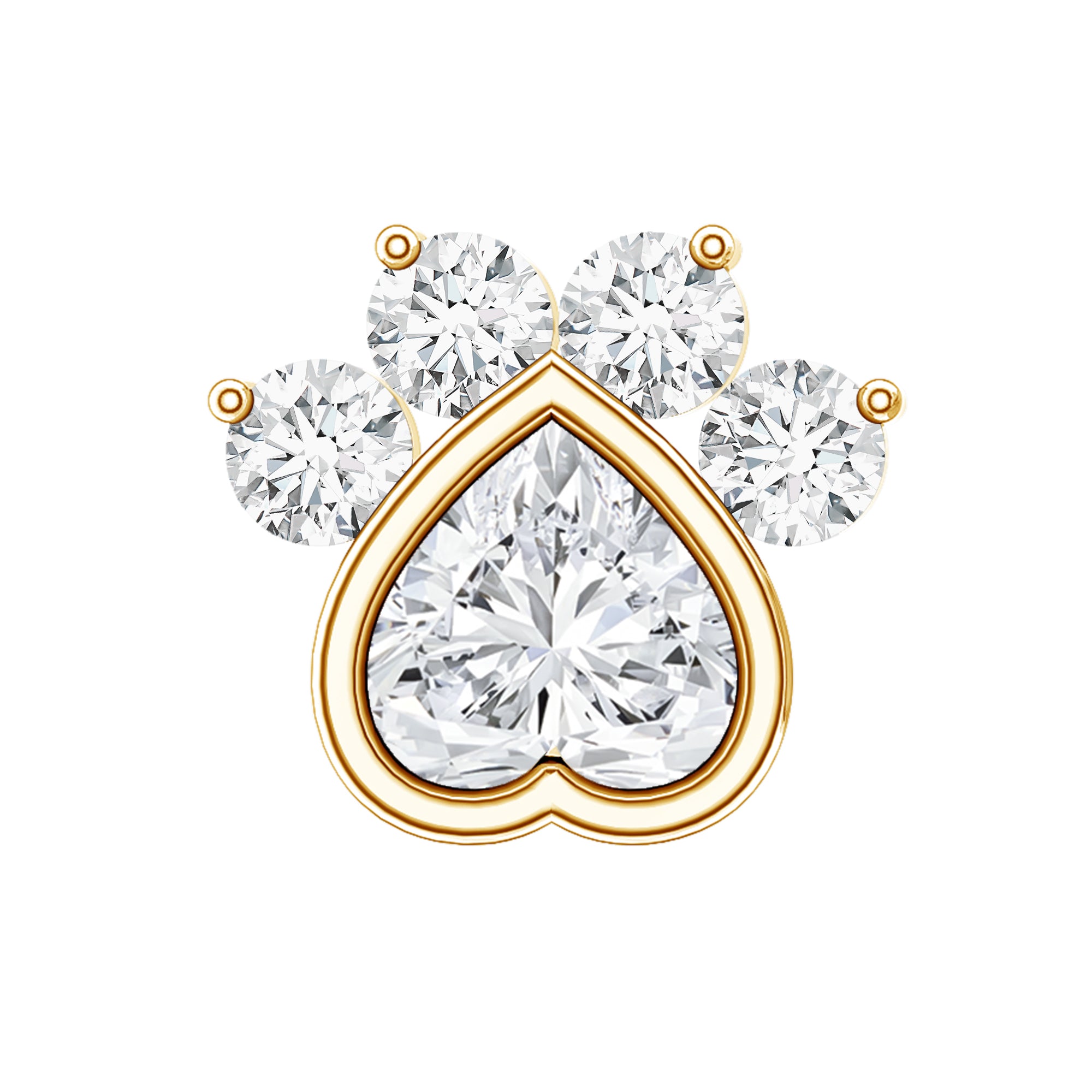 Heart Shape Diamond Dog Paw Print Earring Natural - ( HI-SI ) - Rosec Jewels