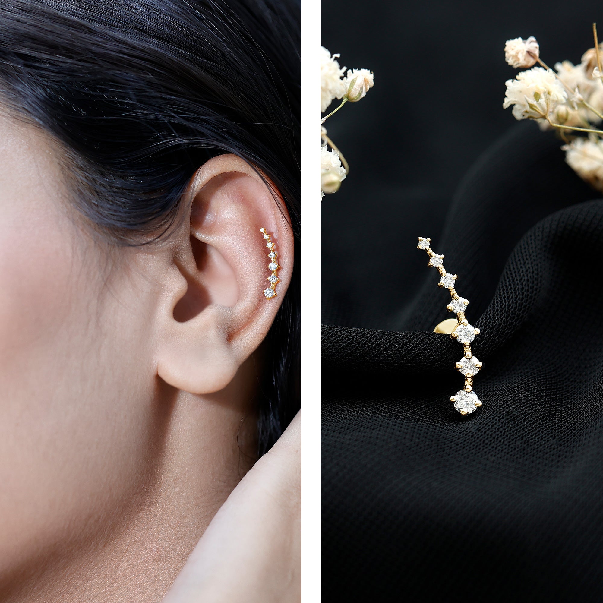 Brilliant Cut Diamond Ear Climber Earring for Helix Piercing Natural - ( HI-SI ) - Rosec Jewels
