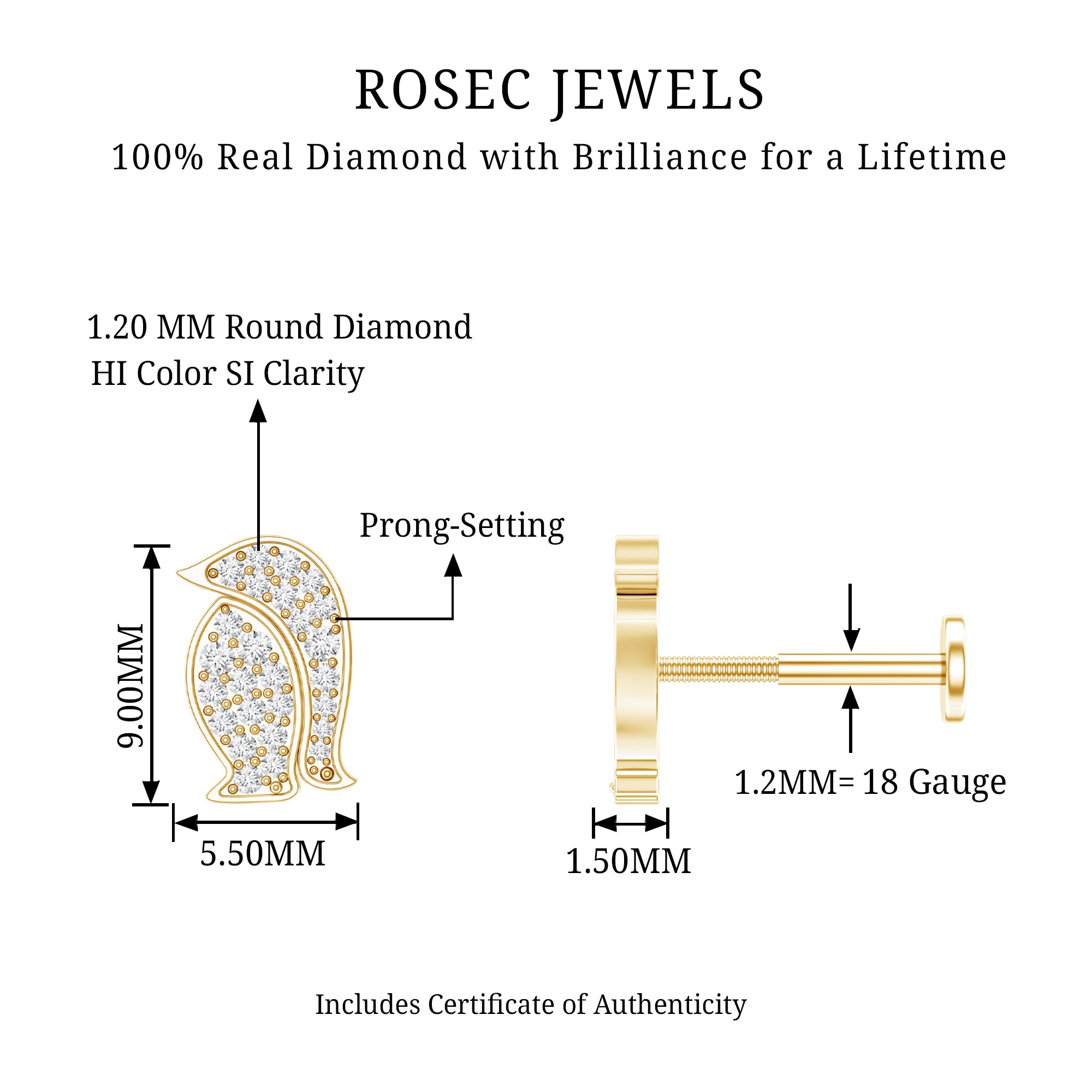 Cute Diamond Penguin Earring for Cartilage Piercing Natural - ( HI-SI ) - Rosec Jewels