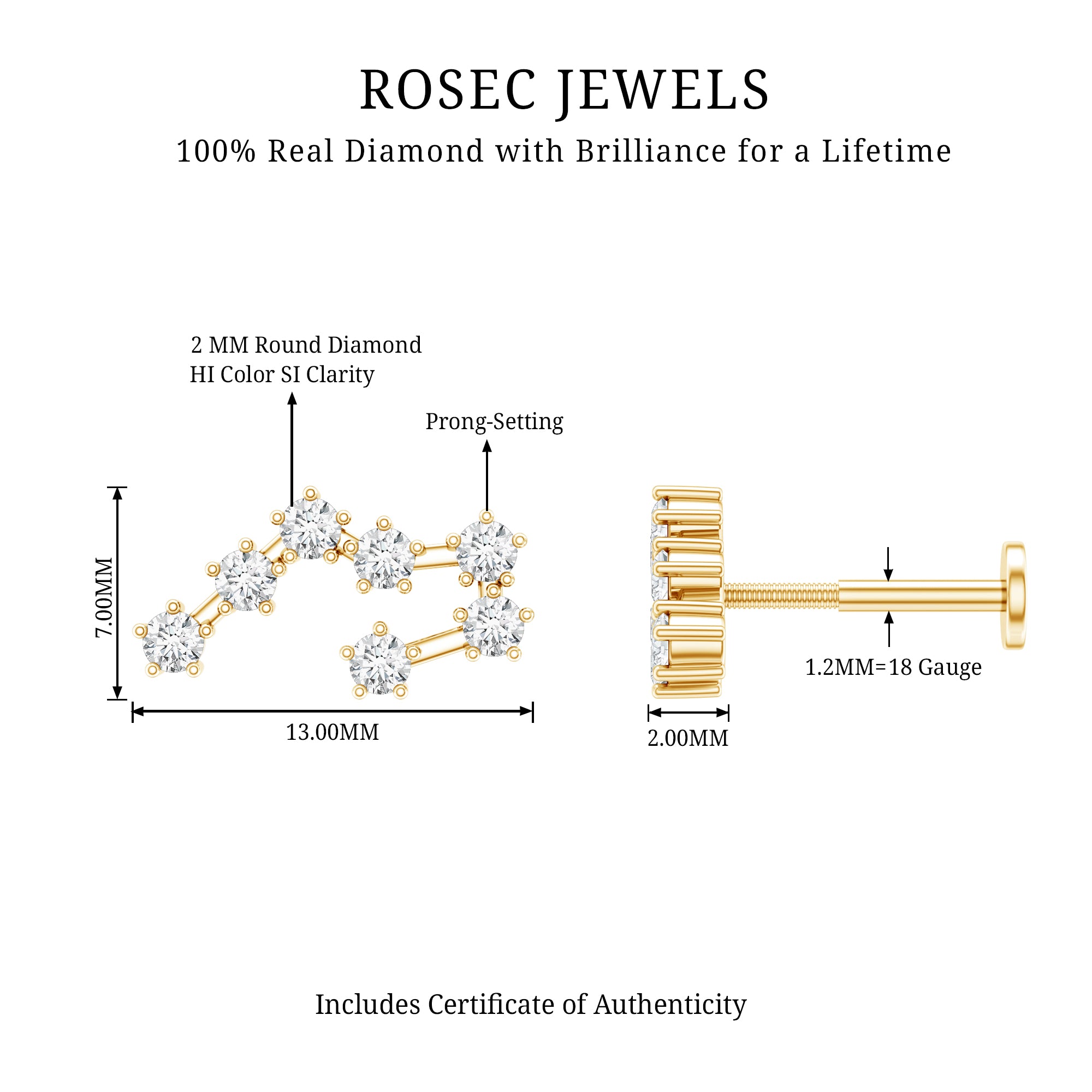 Diamond Taurus Zodiac Crawler Earring Natural - ( HI-SI ) - Rosec Jewels