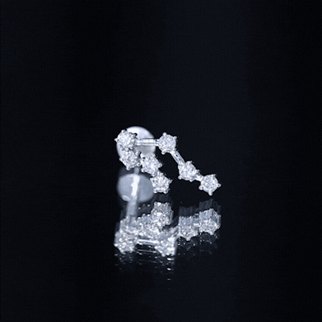 Round Diamond Gemini Zodiac Cartilage Earring Natural - ( HI-SI ) - Rosec Jewels