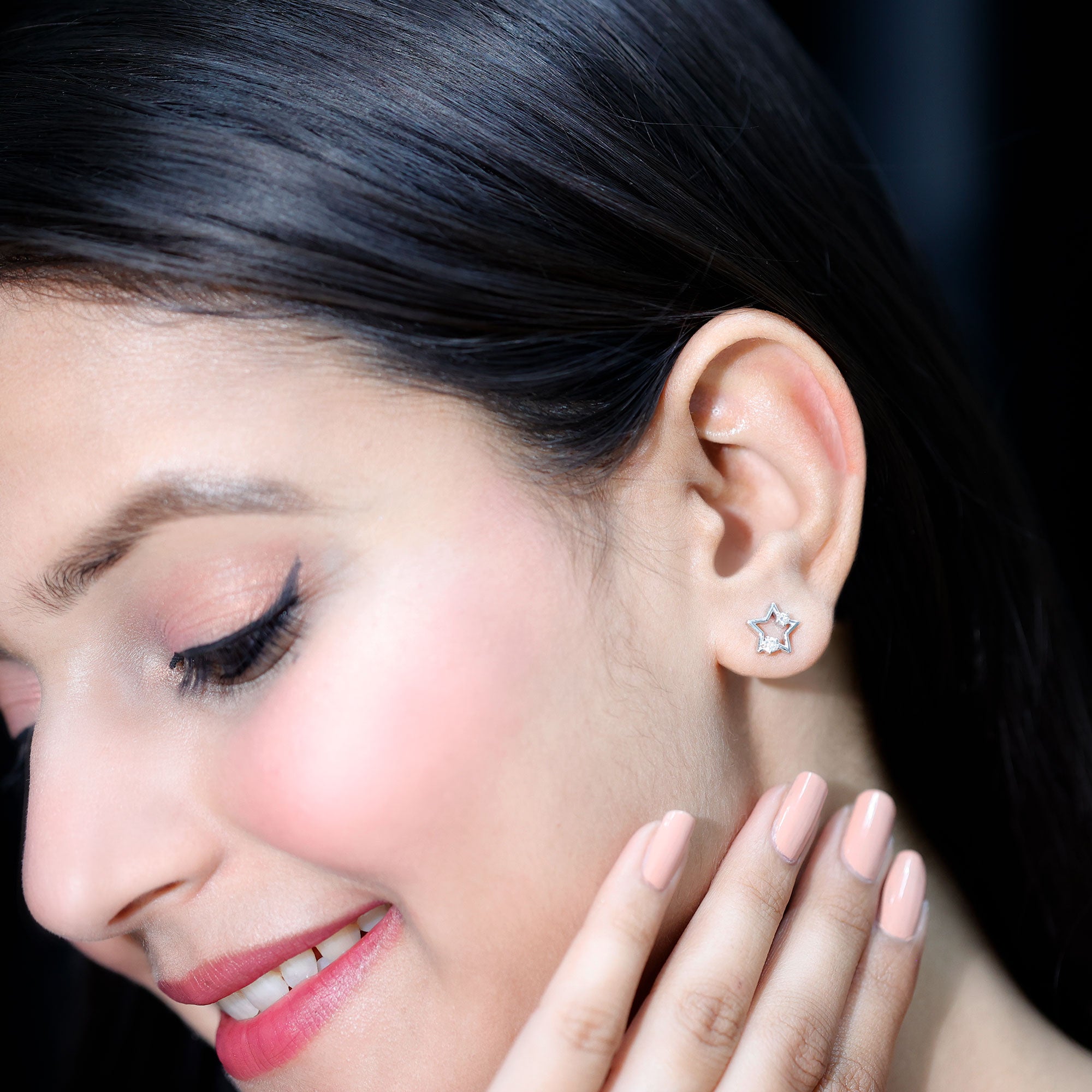 Certified Diamond Star Earring for Upper Lobe Piercing Natural - ( HI-SI ) - Rosec Jewels