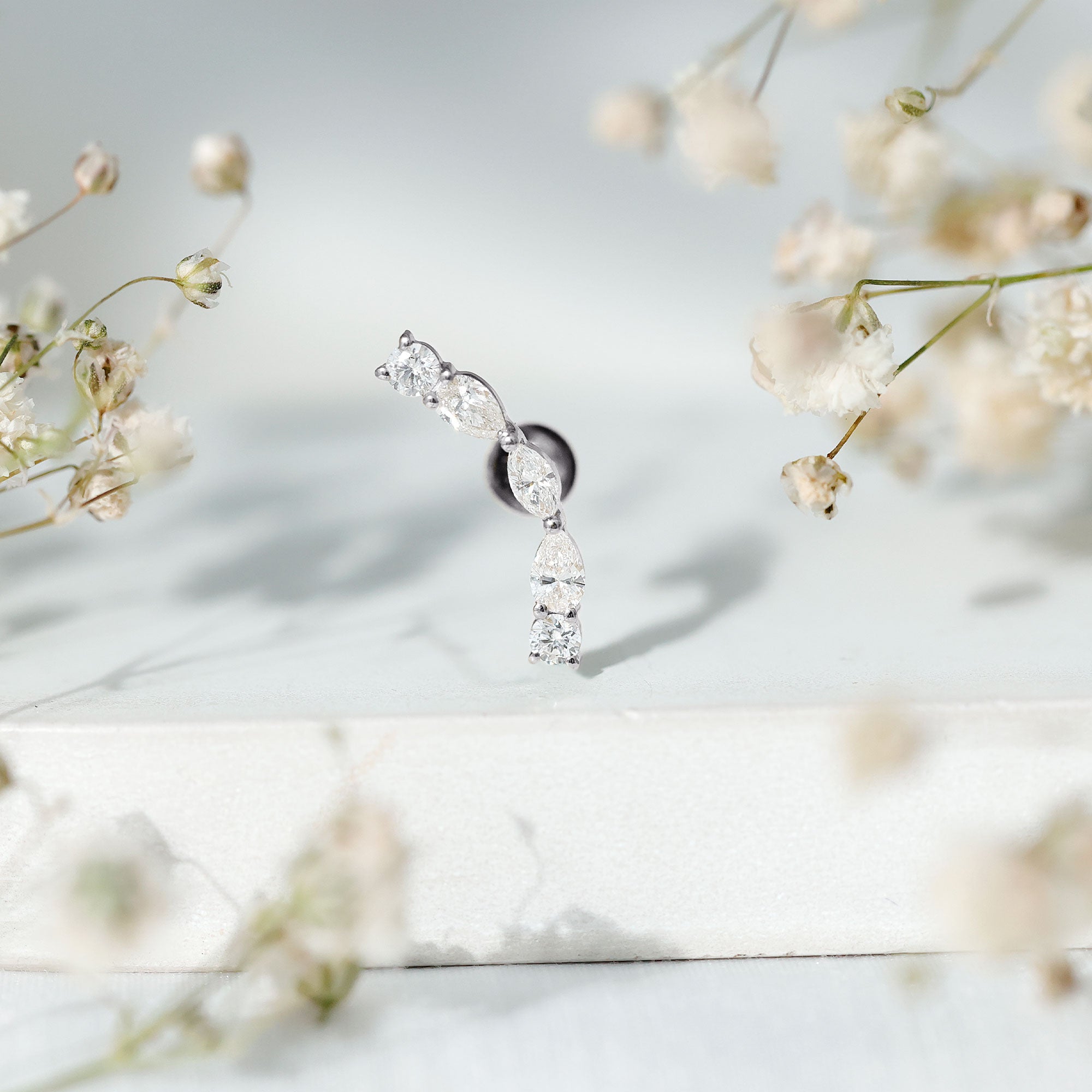 Pear Diamond Ear Crawler Earring for Helix Piercing Natural - ( HI-SI ) - Rosec Jewels