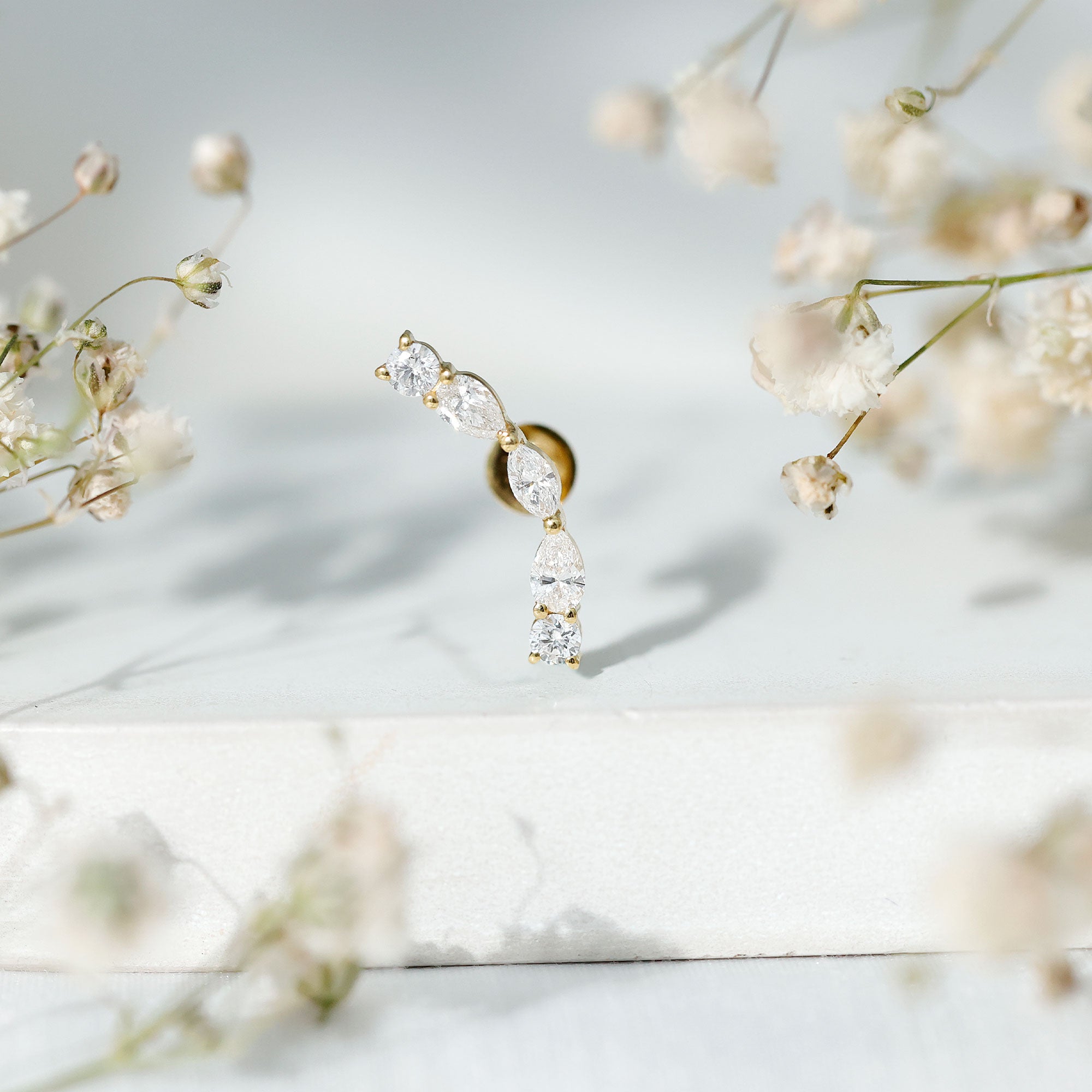 Pear Diamond Ear Crawler Earring for Helix Piercing Natural - ( HI-SI ) - Rosec Jewels