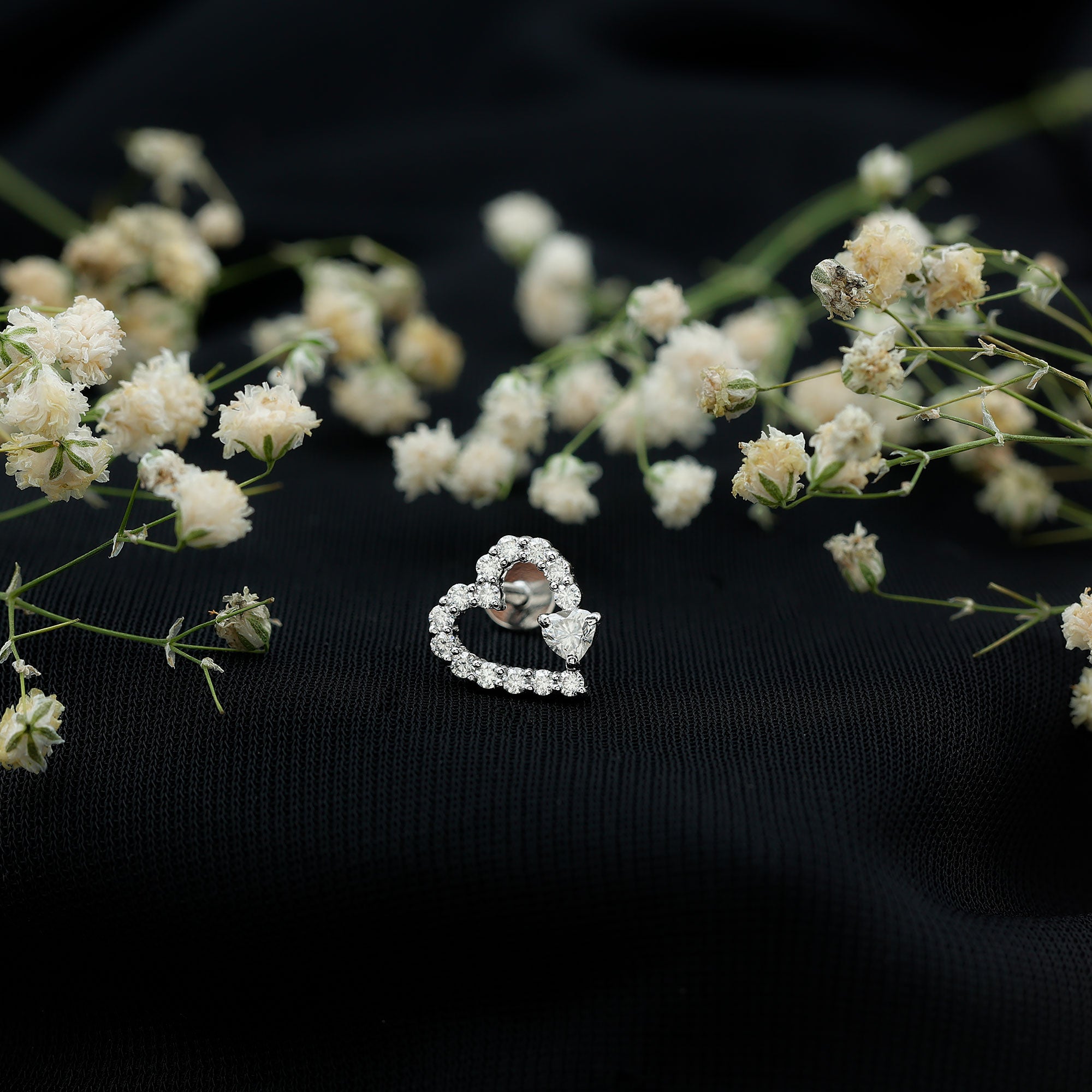 Diamond Heart Shape Cartilage Earring Natural - ( HI-SI ) - Rosec Jewels