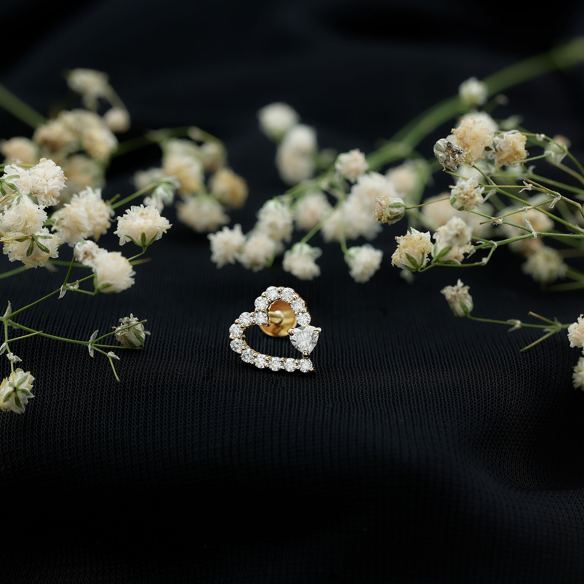 Diamond Heart Shape Cartilage Earring Natural - ( HI-SI ) - Rosec Jewels