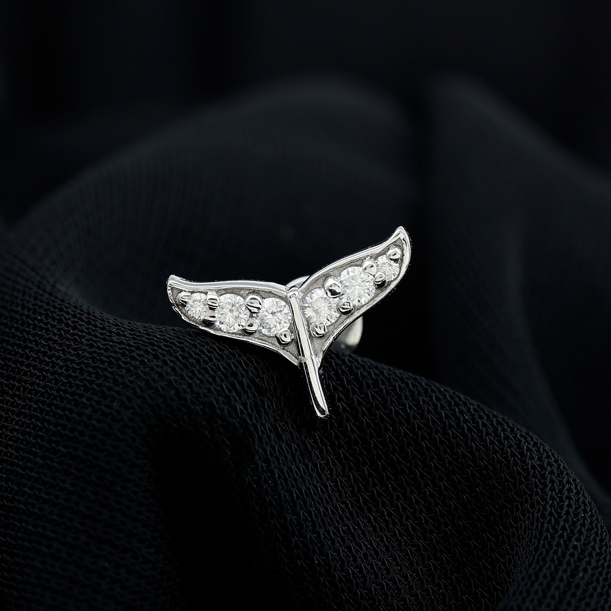 Moissanite Whale Tail Earring for Cartilage Piercing D-VS1 - Rosec Jewels