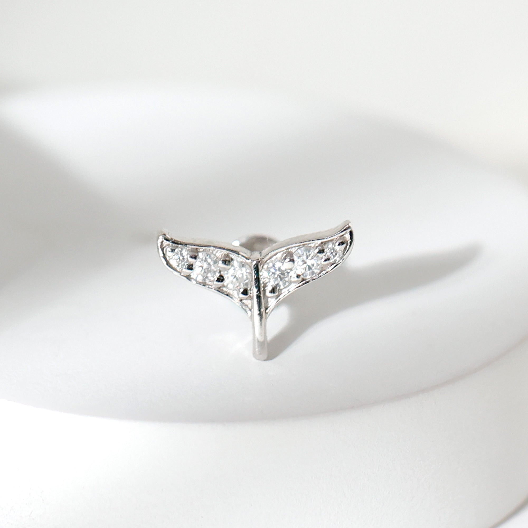 Moissanite Whale Tail Earring for Cartilage Piercing D-VS1 - Rosec Jewels