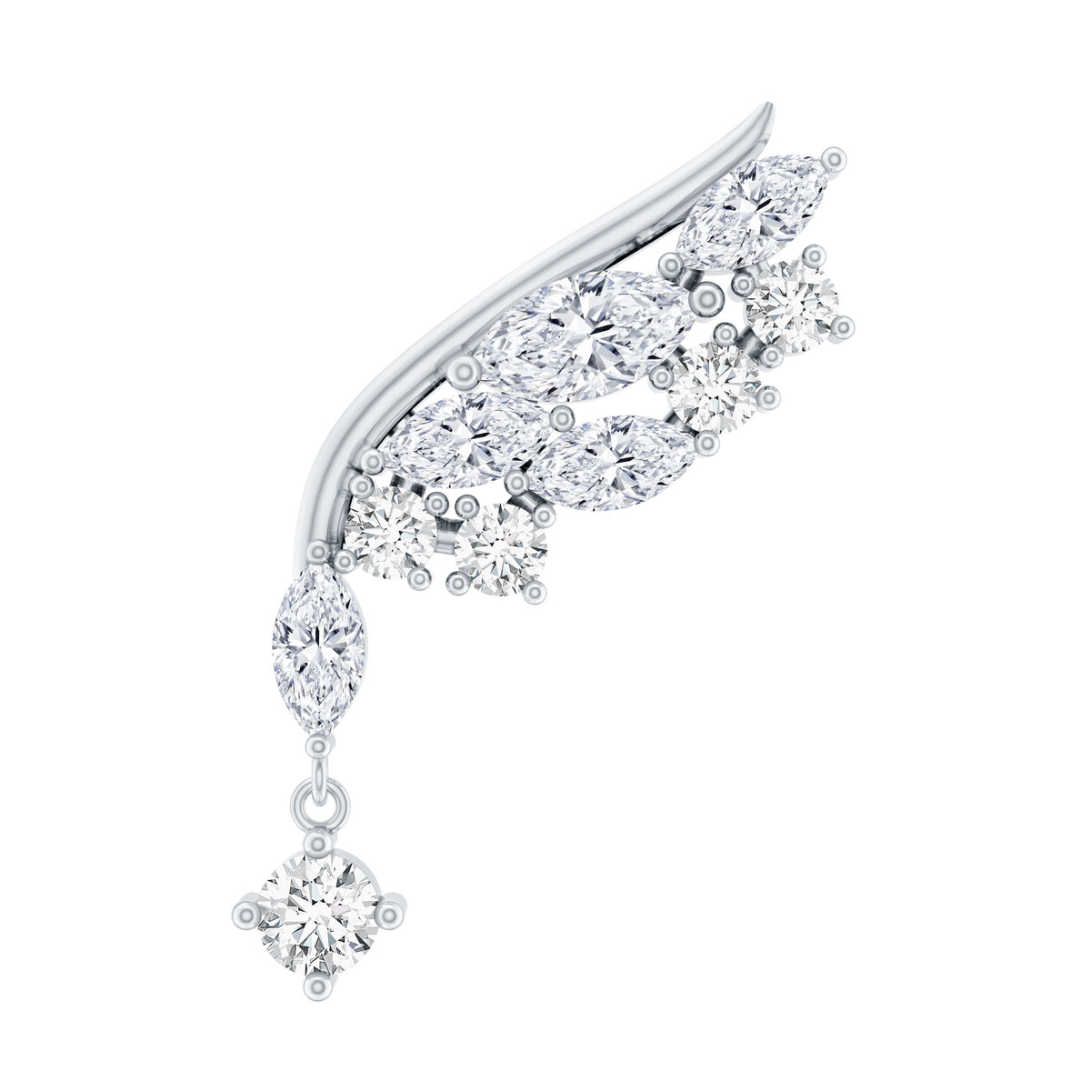 Unique Moissanite Wing Earring for Cartilage Piercing D-VS1 - Rosec Jewels