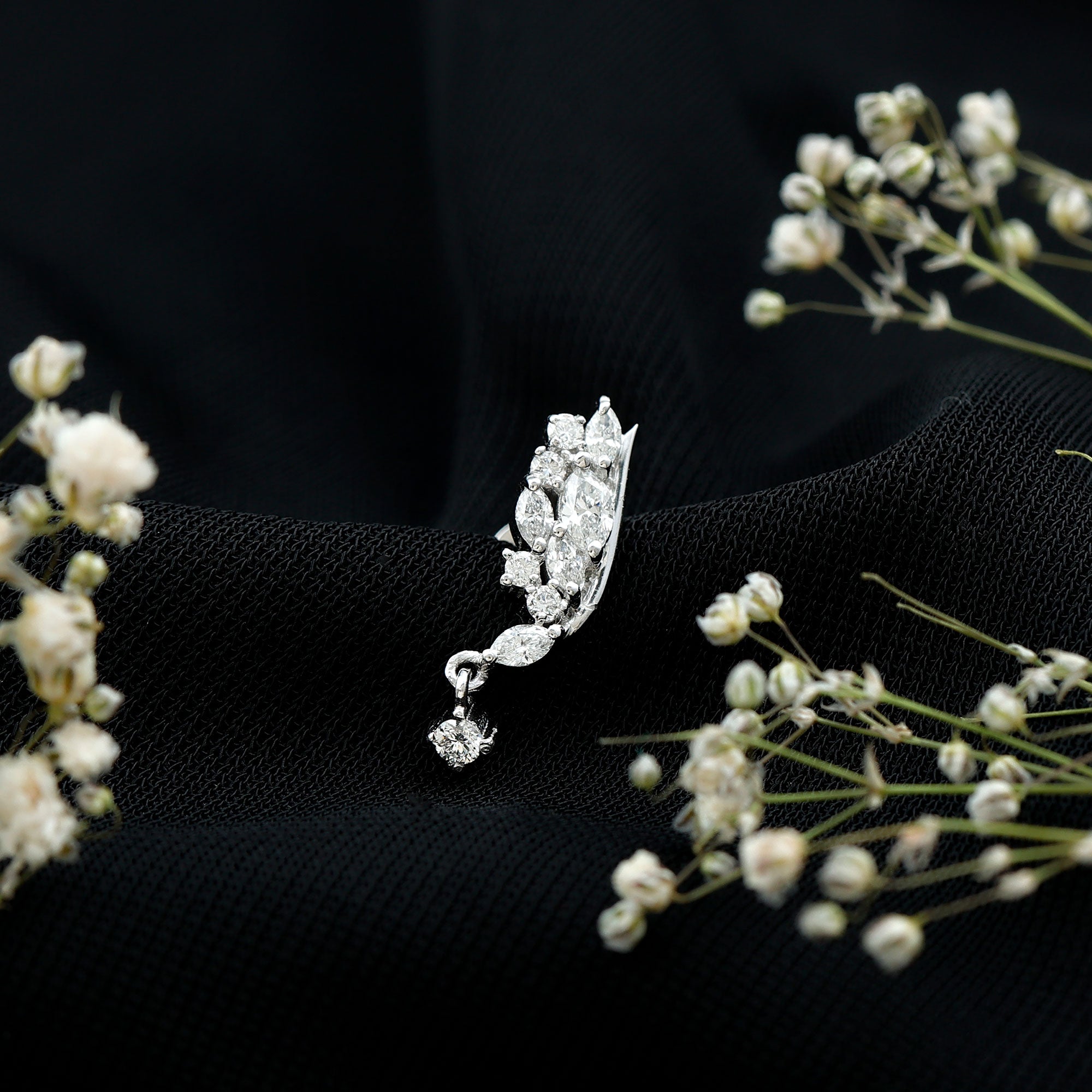 Unique Moissanite Wing Earring for Cartilage Piercing D-VS1 - Rosec Jewels