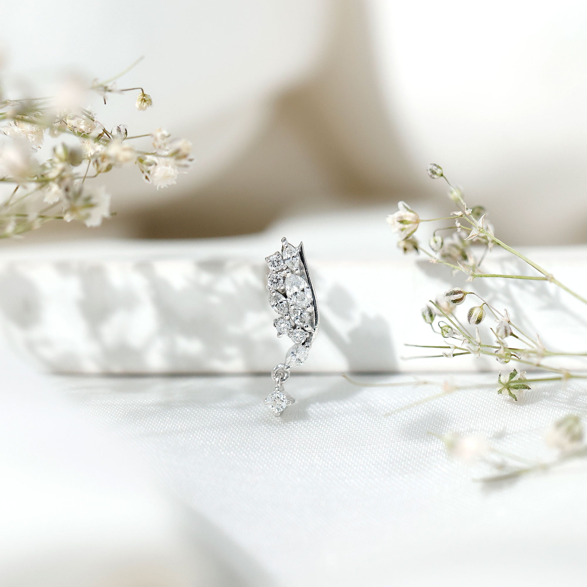 Unique Moissanite Wing Earring for Cartilage Piercing D-VS1 - Rosec Jewels