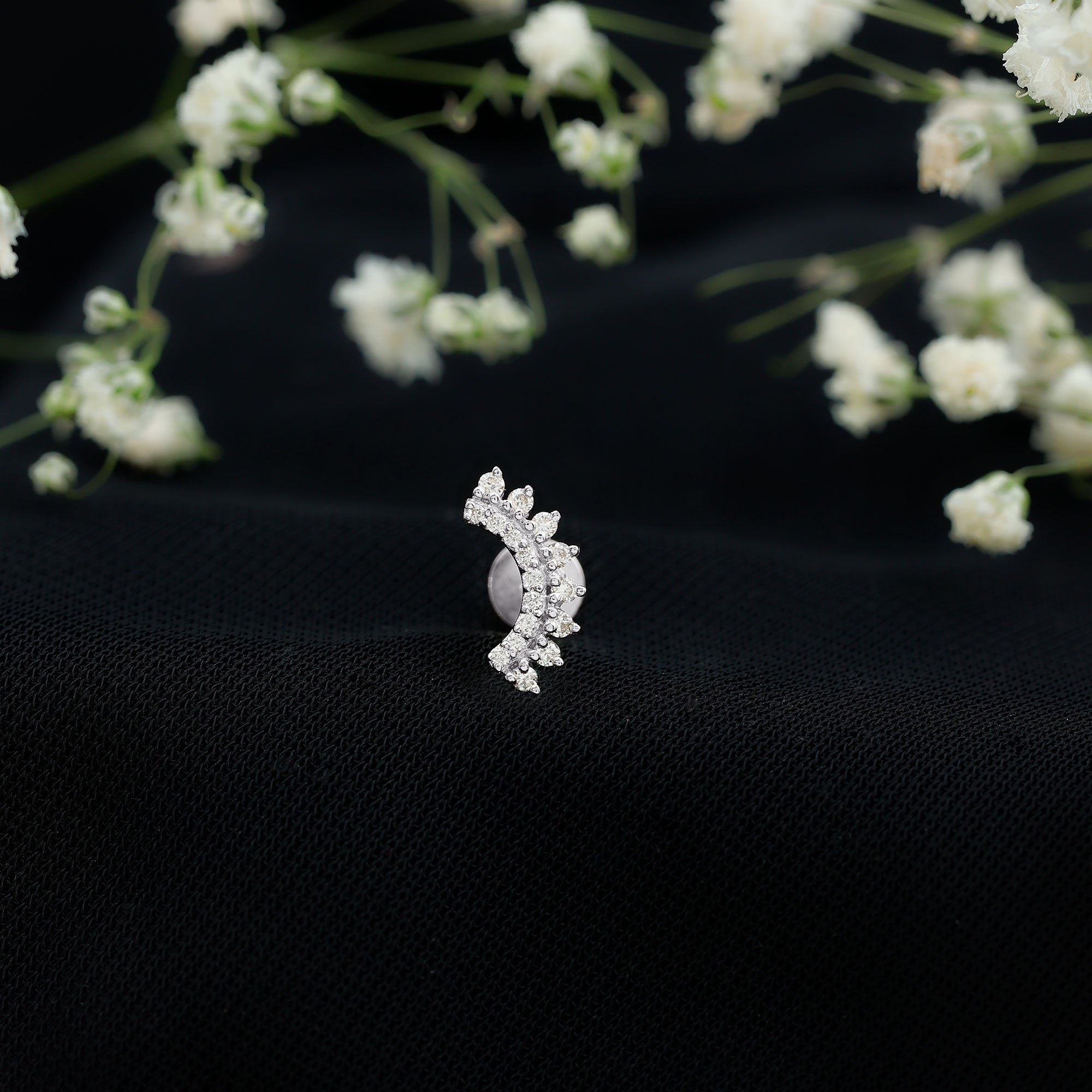 Certified Diamond Curved Cartilage Earring Natural - ( HI-SI ) - Rosec Jewels