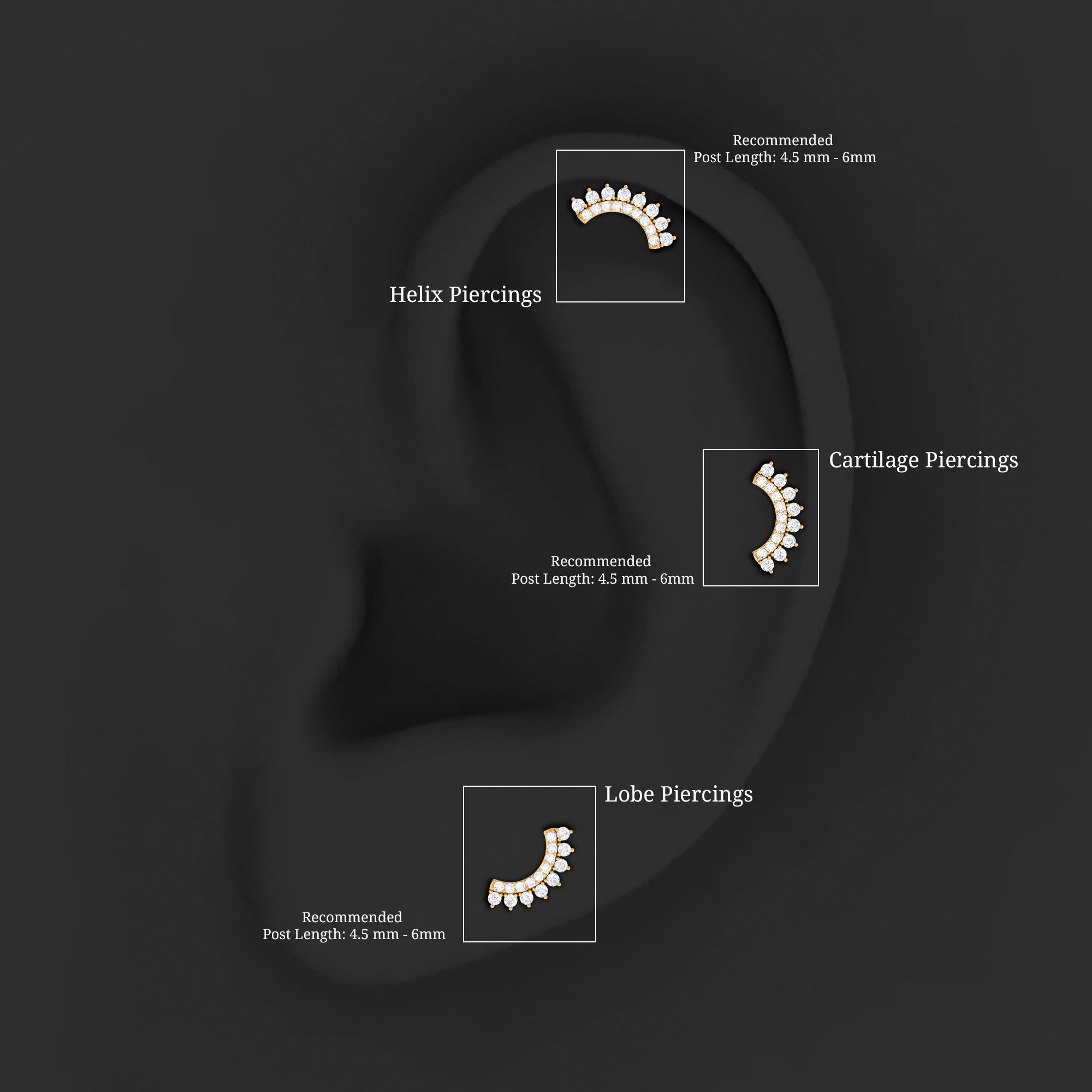 Certified Diamond Curved Cartilage Earring Natural - ( HI-SI ) - Rosec Jewels