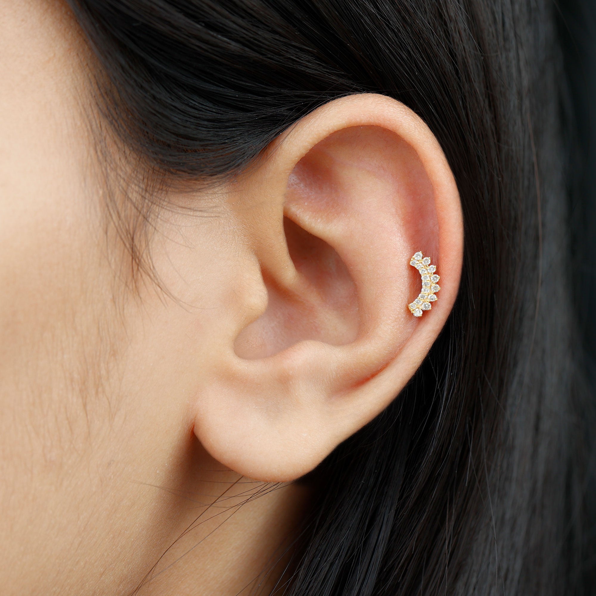Certified Diamond Curved Cartilage Earring Natural - ( HI-SI ) - Rosec Jewels