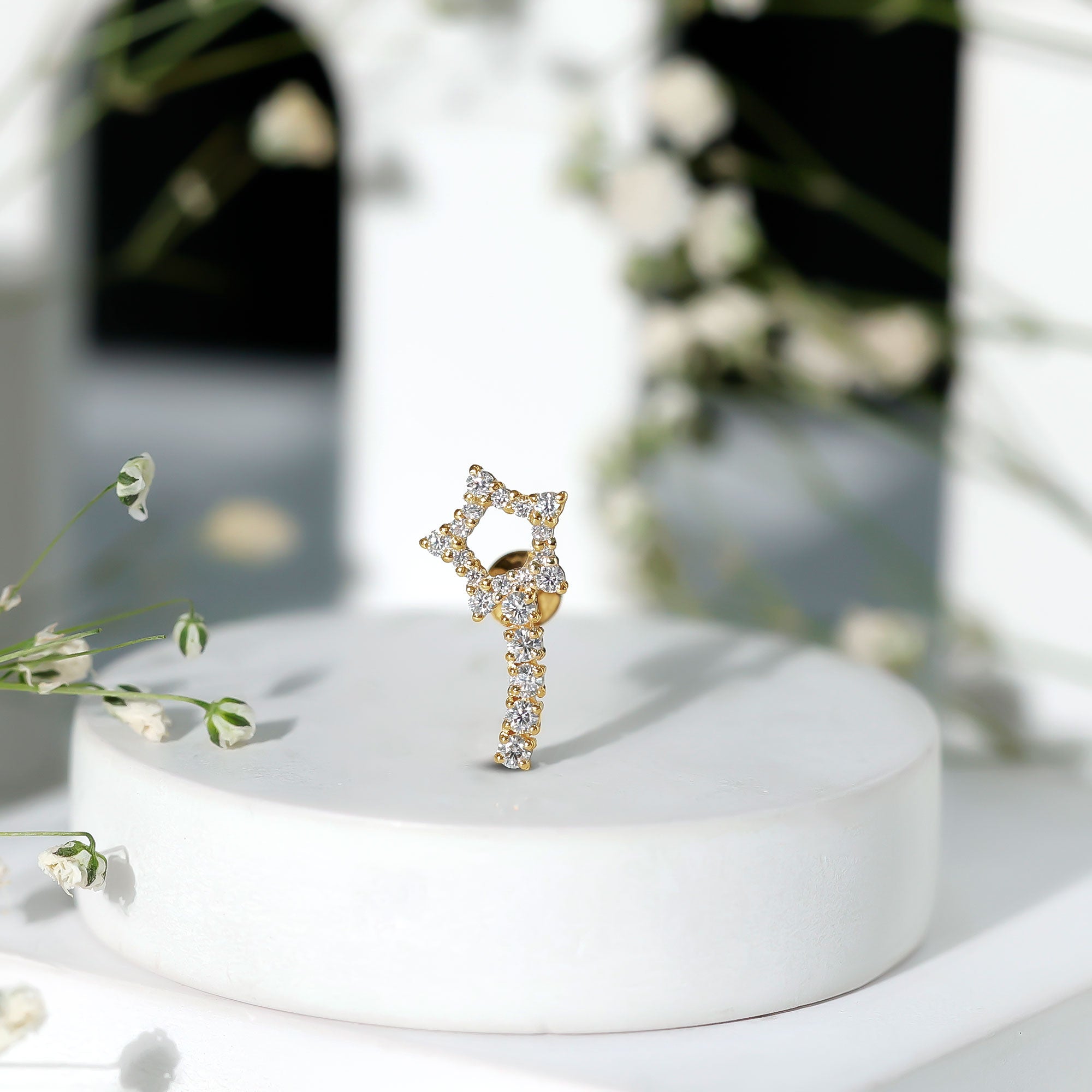Certified Moissanite Shooting Star Cartilage Earring D-VS1 - Rosec Jewels
