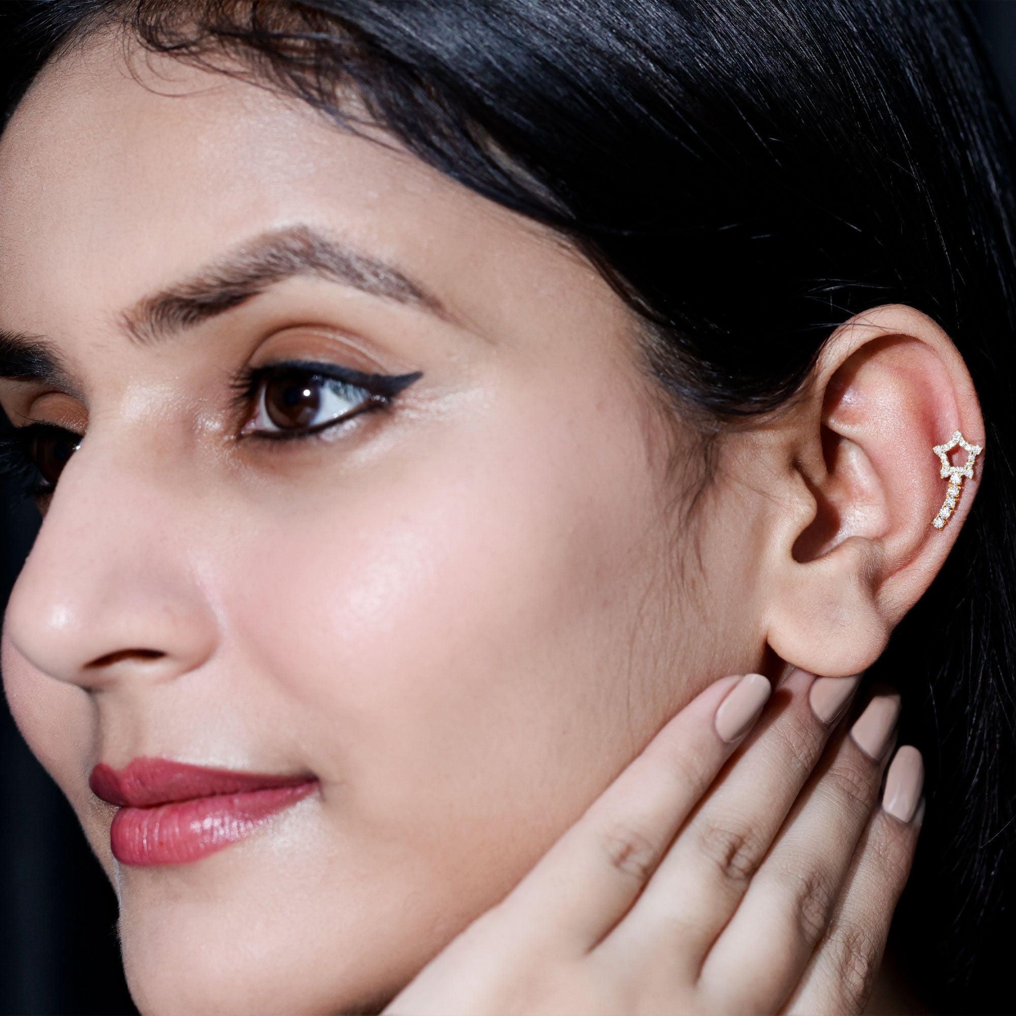 Certified Moissanite Shooting Star Cartilage Earring D-VS1 - Rosec Jewels