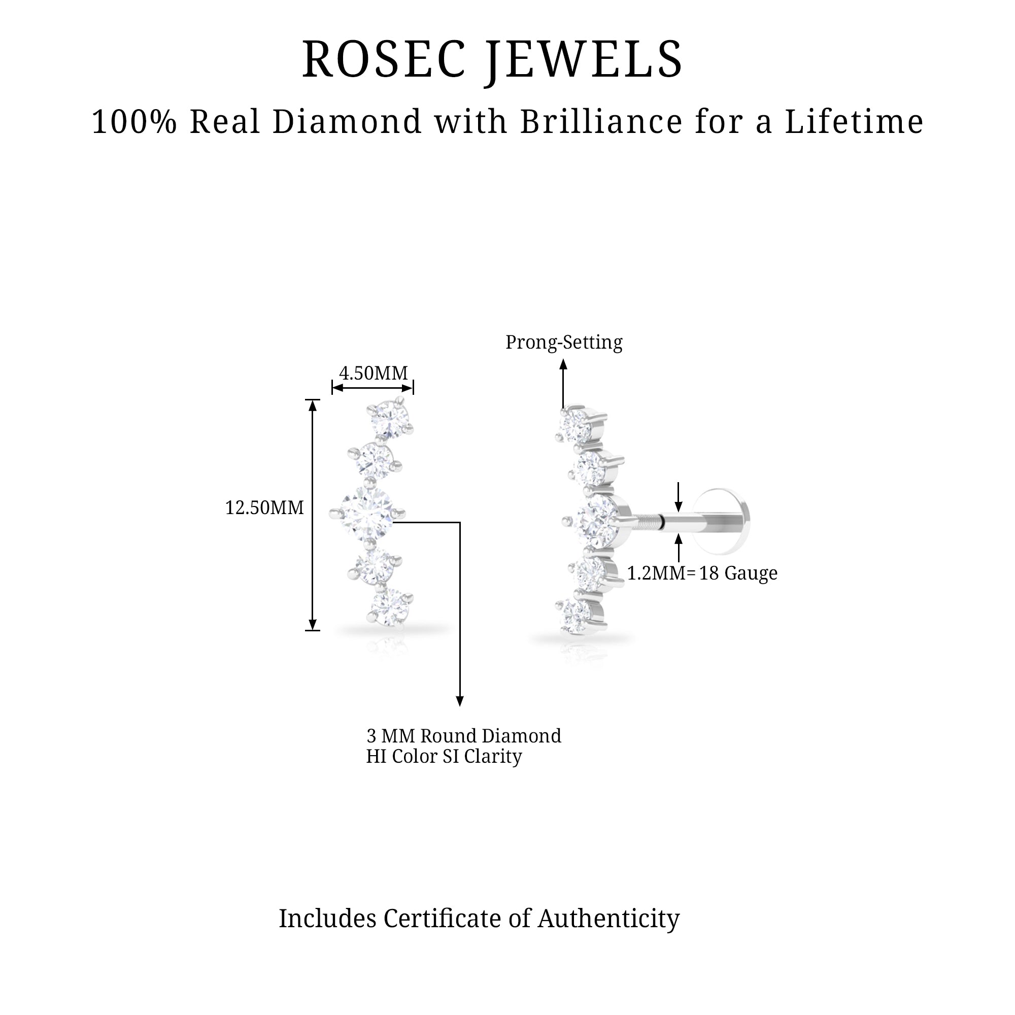 Graduated Style Diamond Crawler Earring for Women Natural - ( HI-SI ) - Rosec Jewels