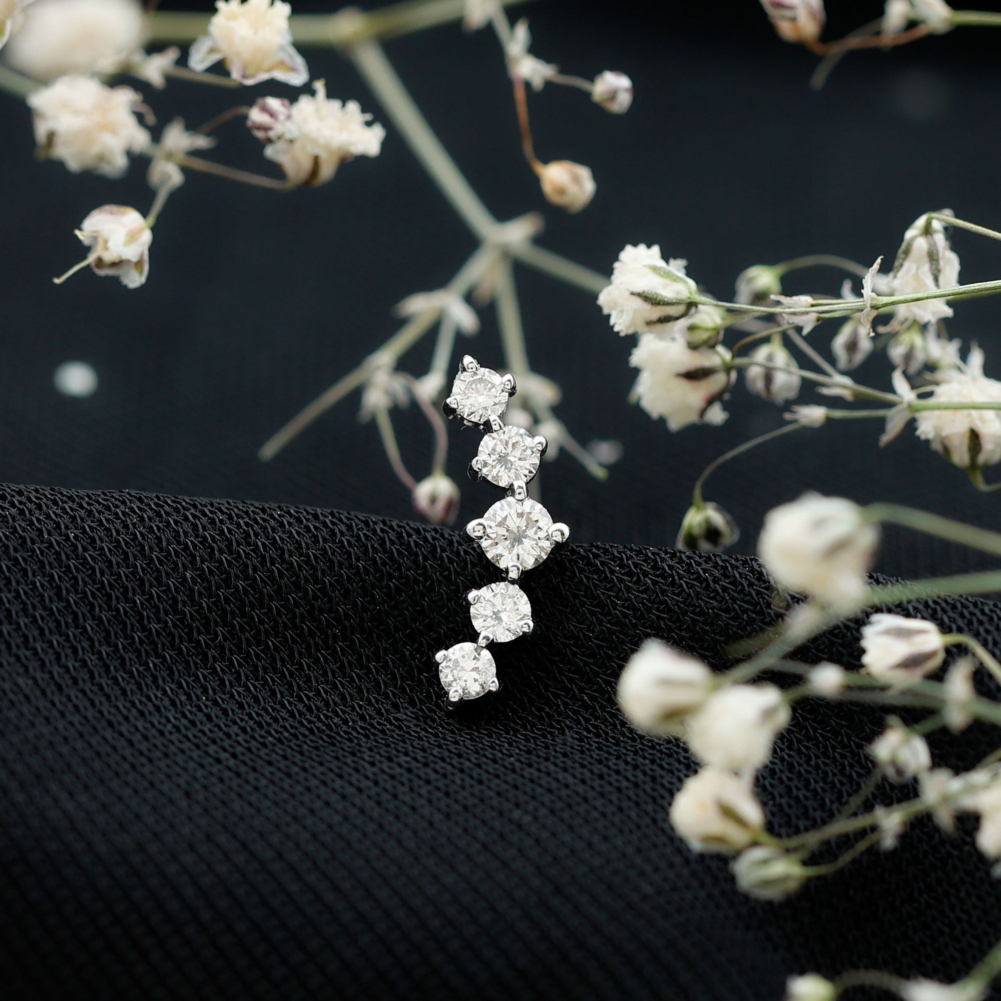Graduated Style Diamond Crawler Earring for Women Natural - ( HI-SI ) - Rosec Jewels