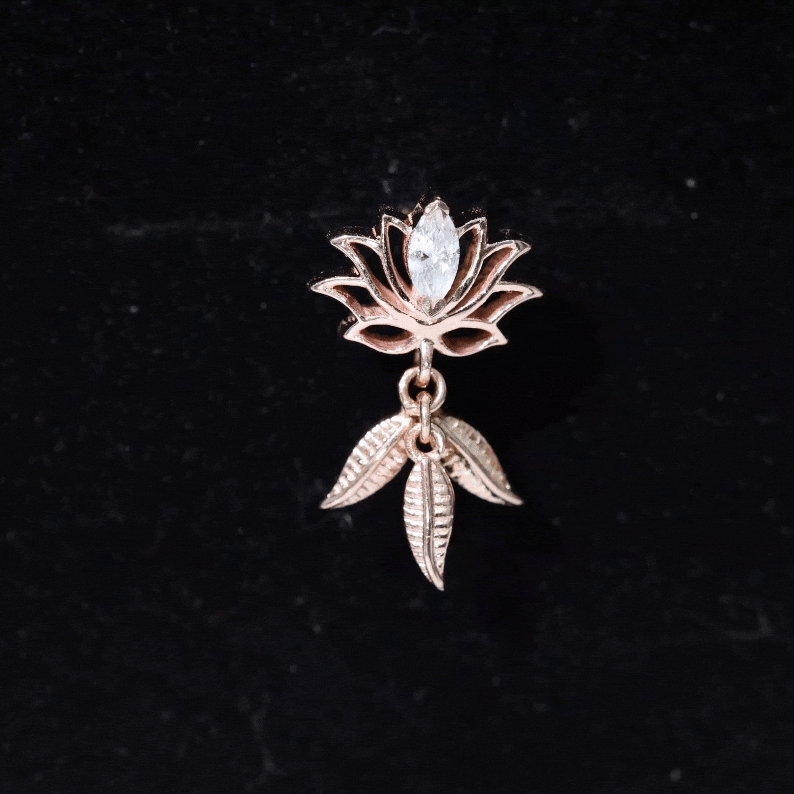 Marquise Moissanite Lotus Drop Earring for Cartilage Piercing D-VS1 - Rosec Jewels