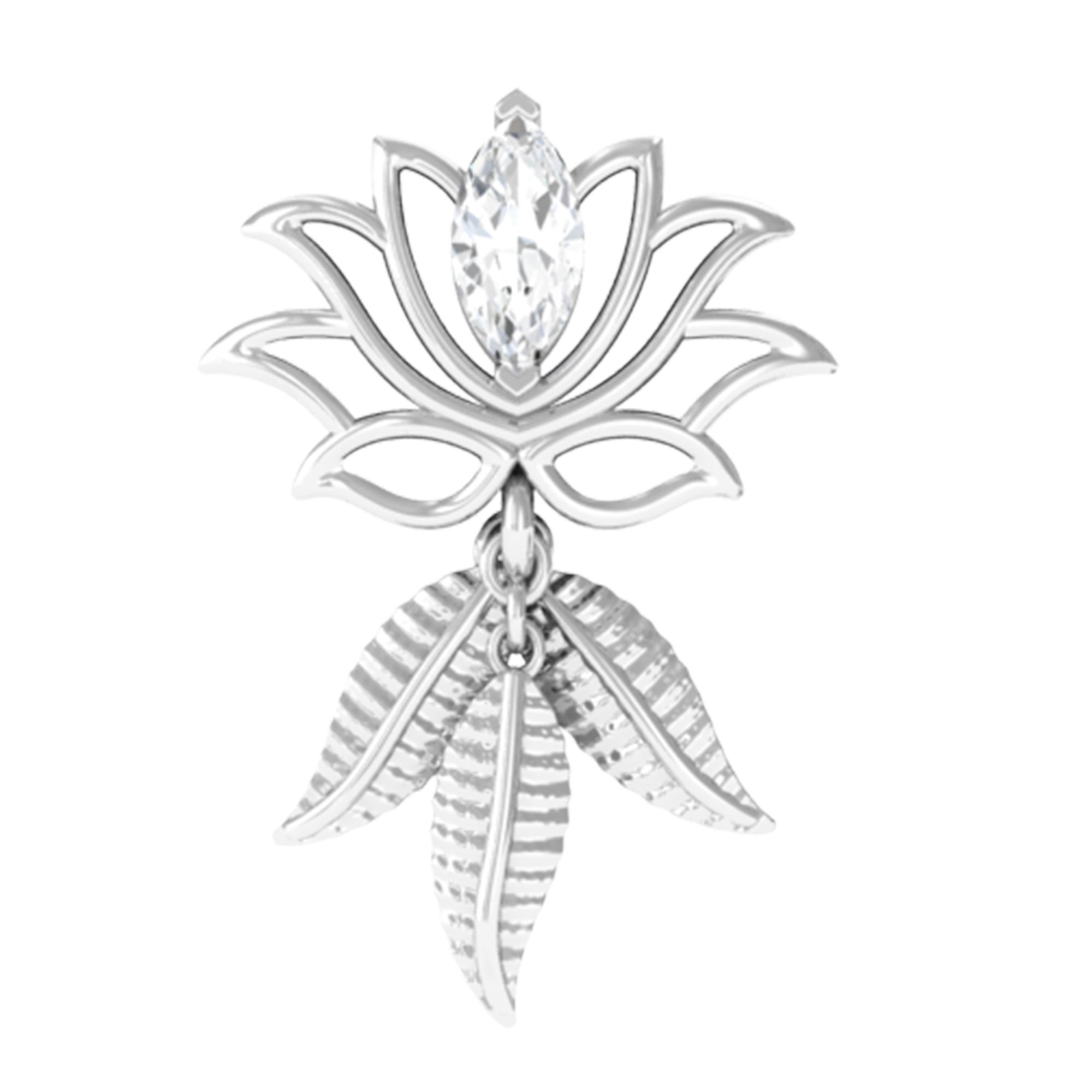 Marquise Moissanite Lotus Drop Earring for Cartilage Piercing D-VS1 - Rosec Jewels