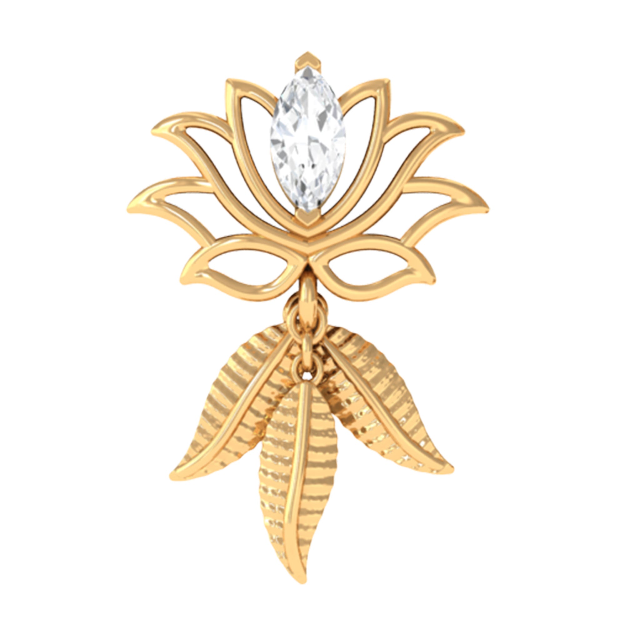 Marquise Moissanite Lotus Drop Earring for Cartilage Piercing D-VS1 - Rosec Jewels