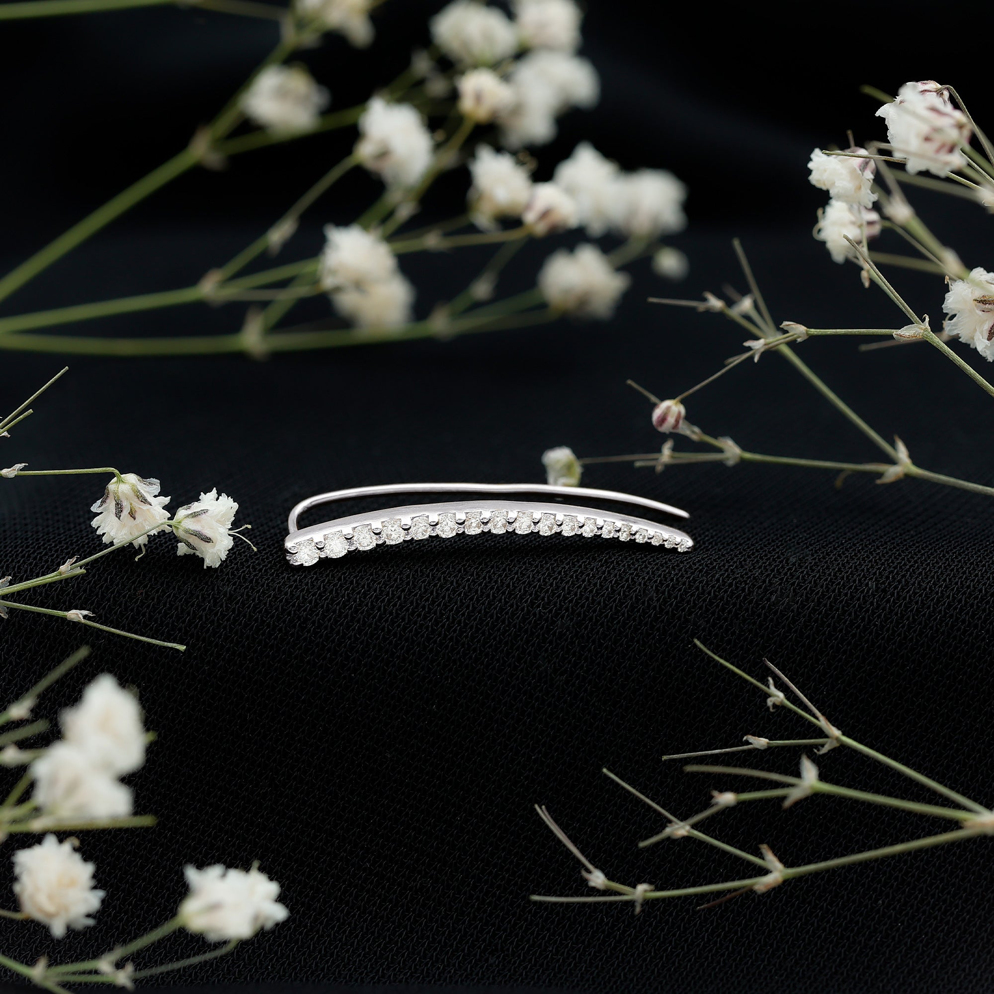 Minimalist Moissanite Curved Climber Earring D-VS1 - Rosec Jewels